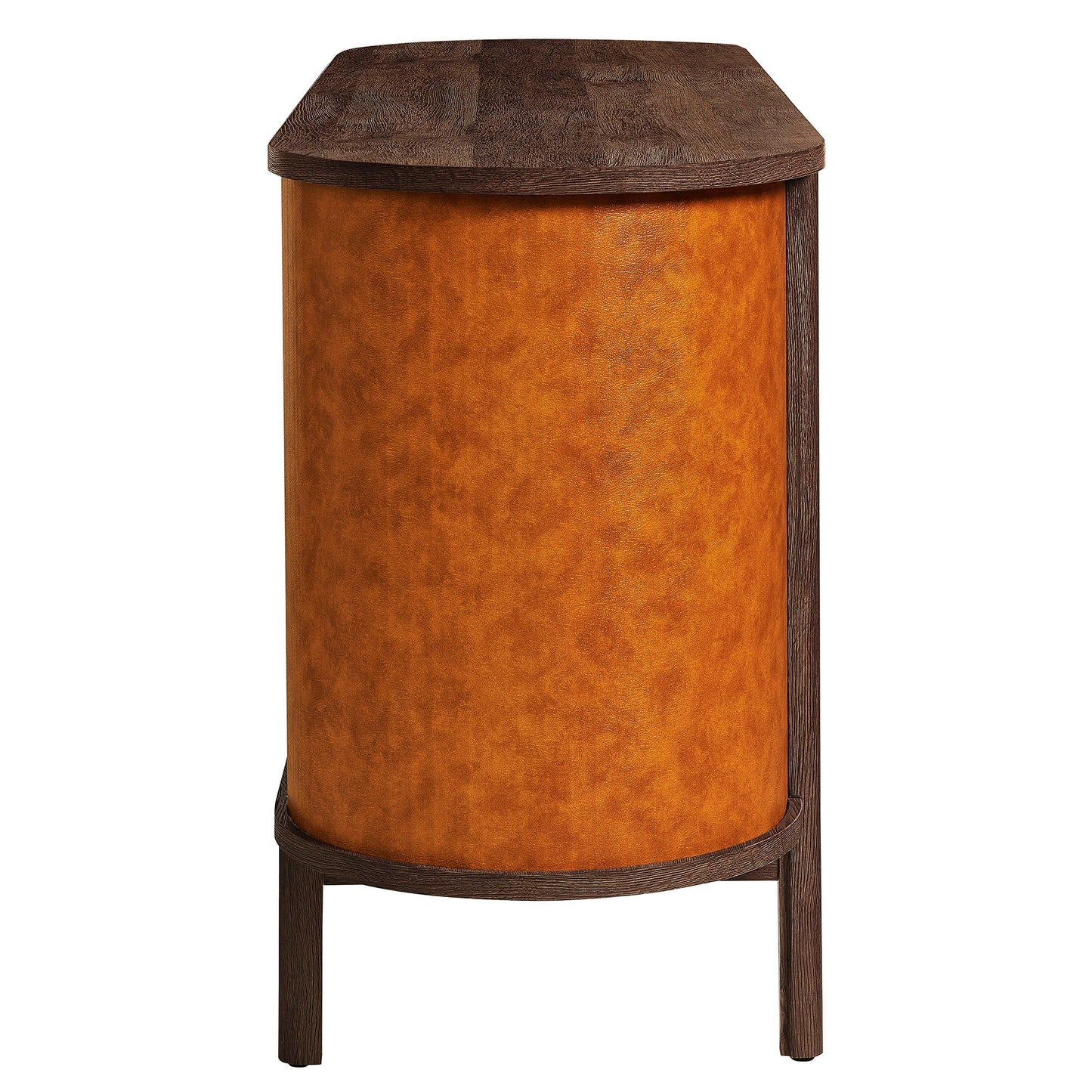 Coralie Curved 71" Vegan Leather Oval TV Stand in Walnut Tan – Modern Media Console