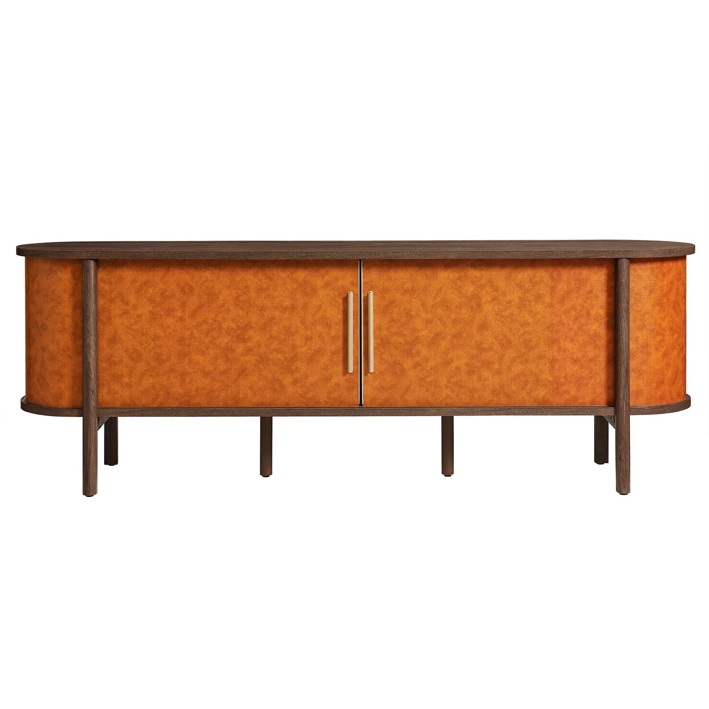 Coralie Curved 71" Vegan Leather Oval TV Stand in Walnut Tan – Modern Media Console