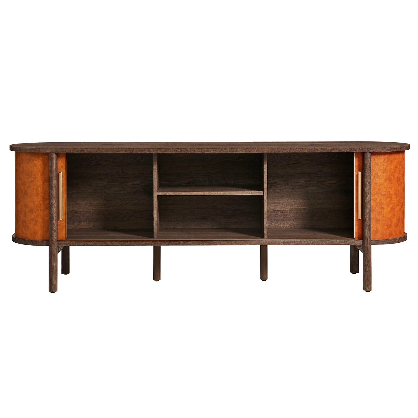 Coralie Curved 71" Vegan Leather Oval TV Stand in Walnut Tan – Modern Media Console