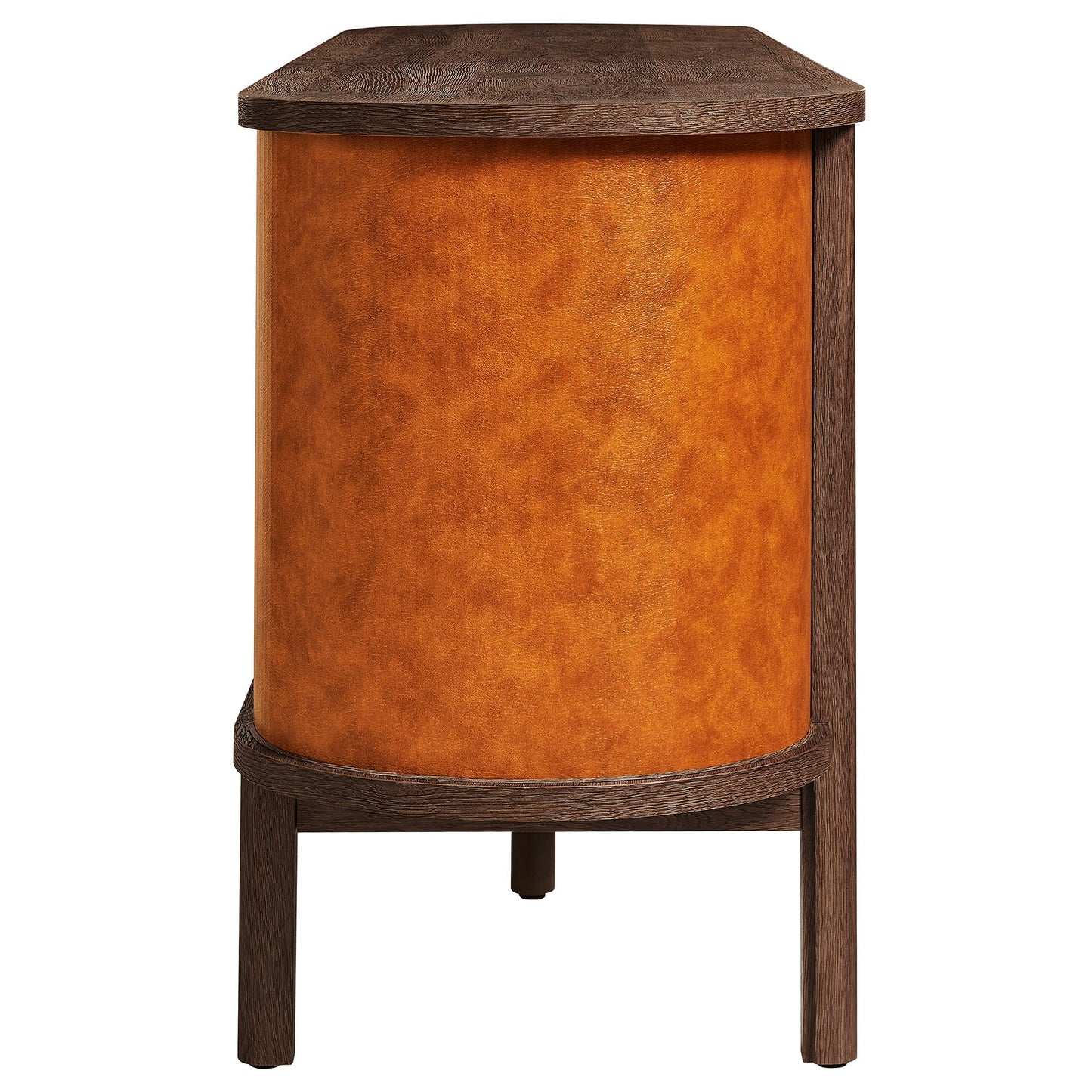 Coralie Curved Vegan Leather Oval Sideboard in Walnut Tan – Elegant Storage Cabinet