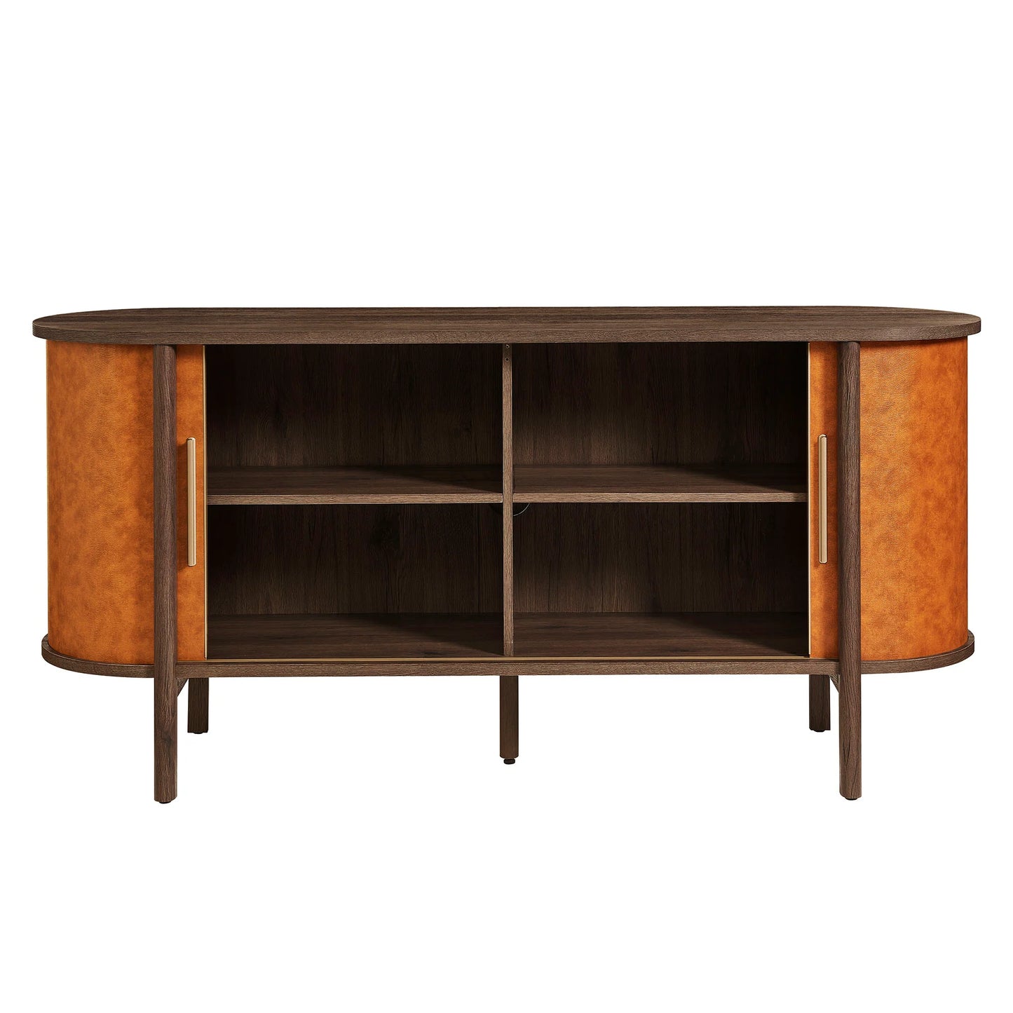 Coralie Curved Vegan Leather Oval Sideboard in Walnut Tan – Elegant Storage Cabinet