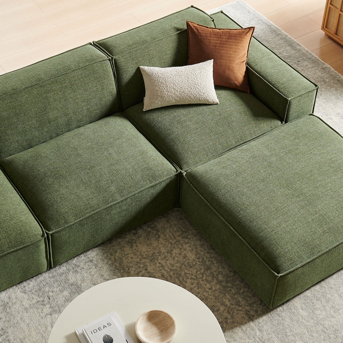 Restore 4-Piece Performance Fabric Upholstered Modular Sofa Set with Ottoman