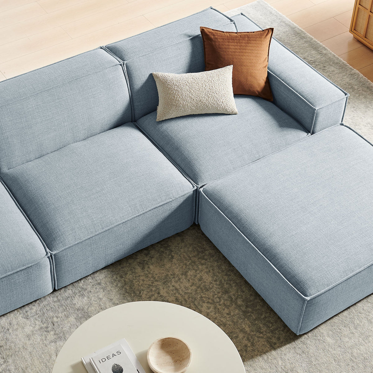 Restore 4-Piece Performance Fabric Upholstered Modular Sofa Set with Ottoman