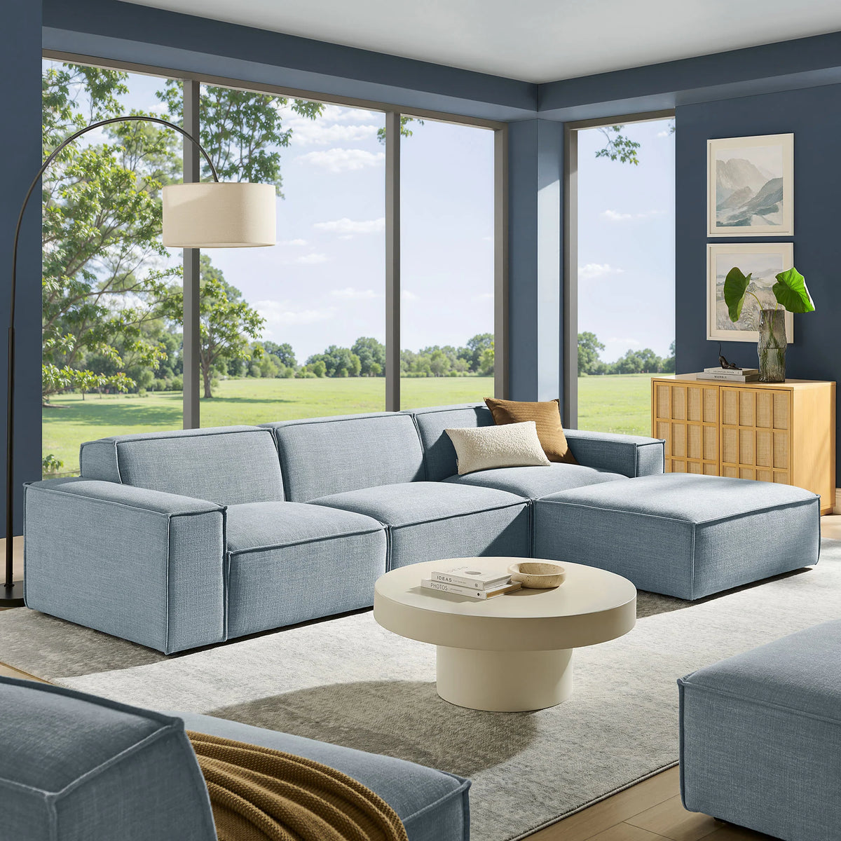 Restore 4-Piece Performance Fabric Upholstered Modular Sofa Set with Ottoman