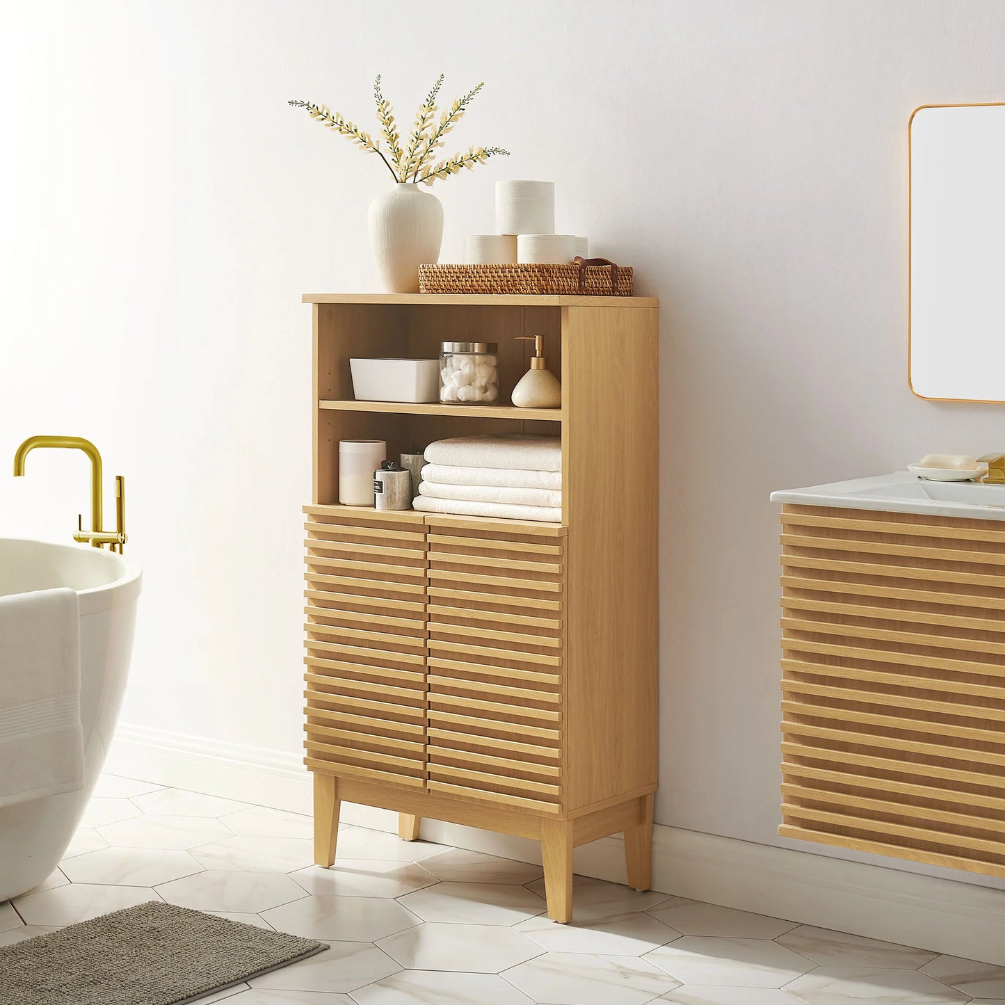 Render Freestanding Bathroom Storage Cabinet – Modern & Space-Saving Organizer