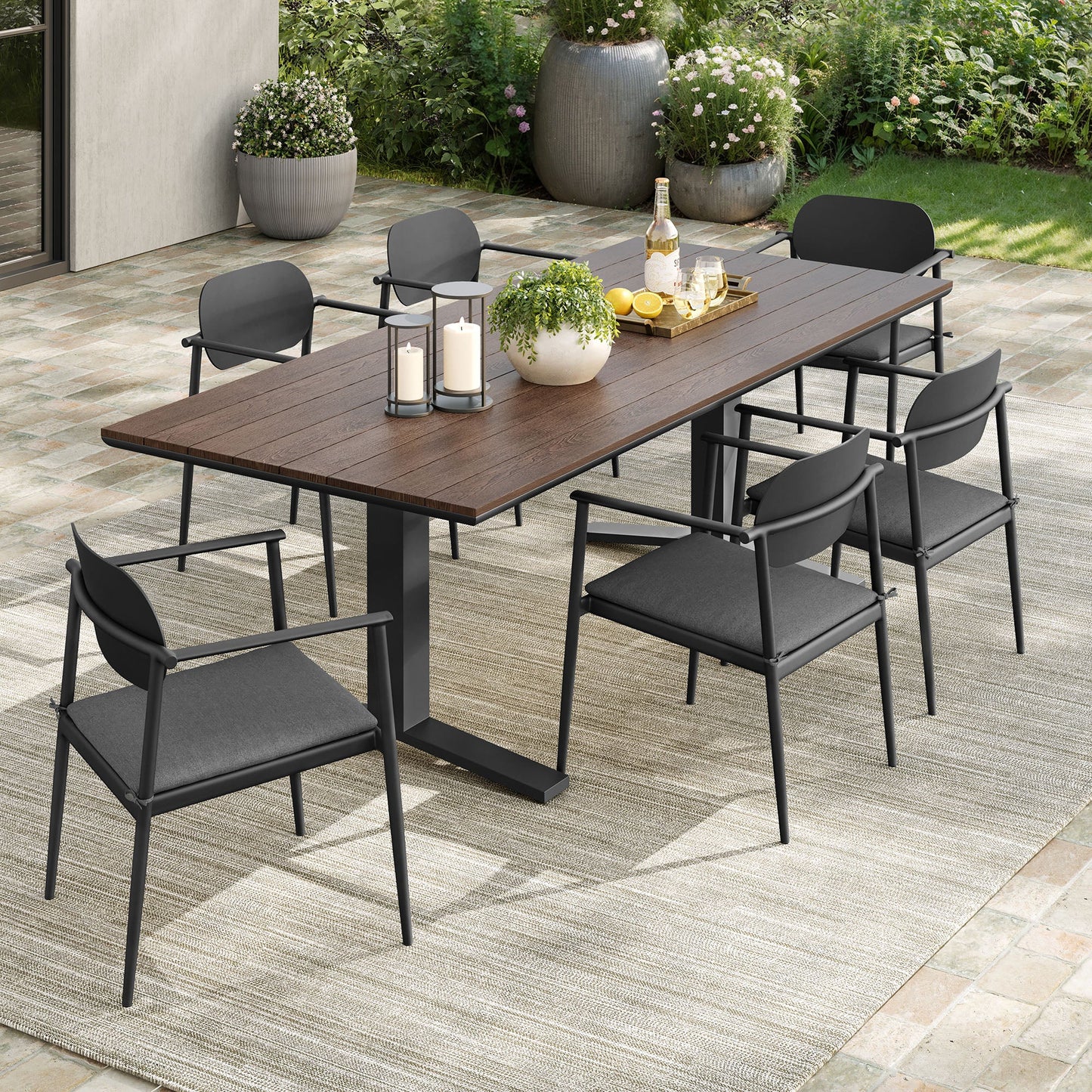Aeris 7-Piece Outdoor Patio Dining Set – Aluminum Construction in Charcoal