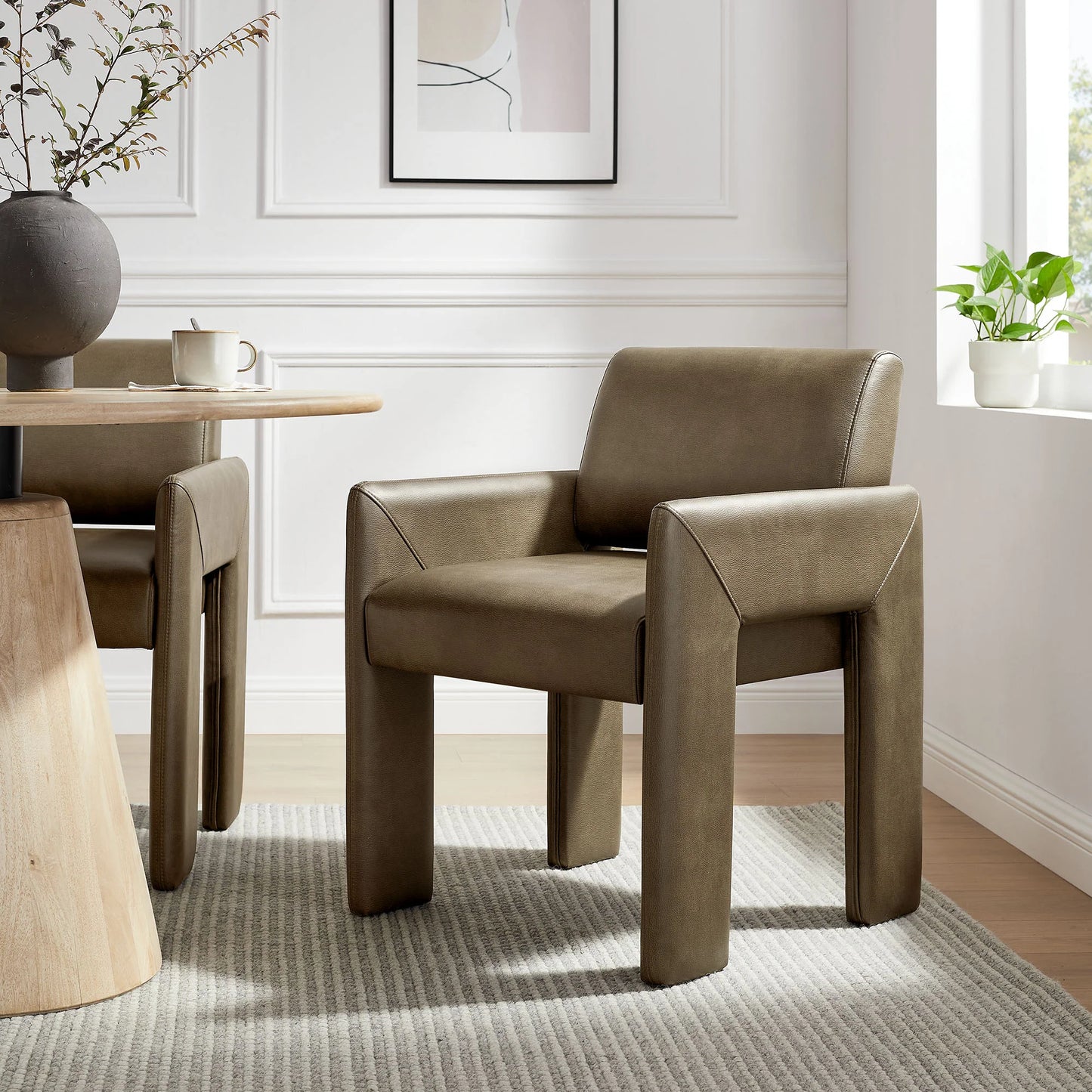 Daven Vegan Leather Dining Armchair – Modern Upholstered Seating with Arms