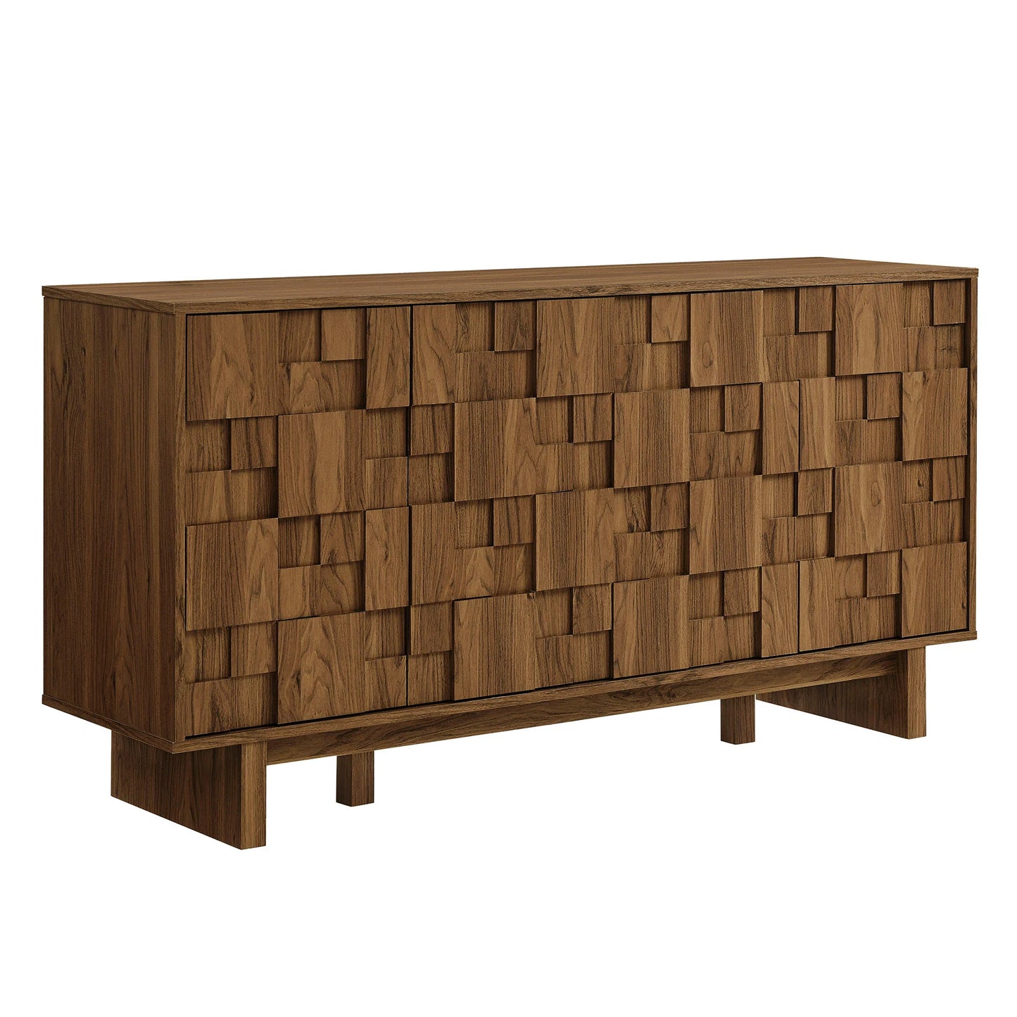 Owen 59" Geometric Sideboard in Walnut – 4-Door Modern Storage Cabinet