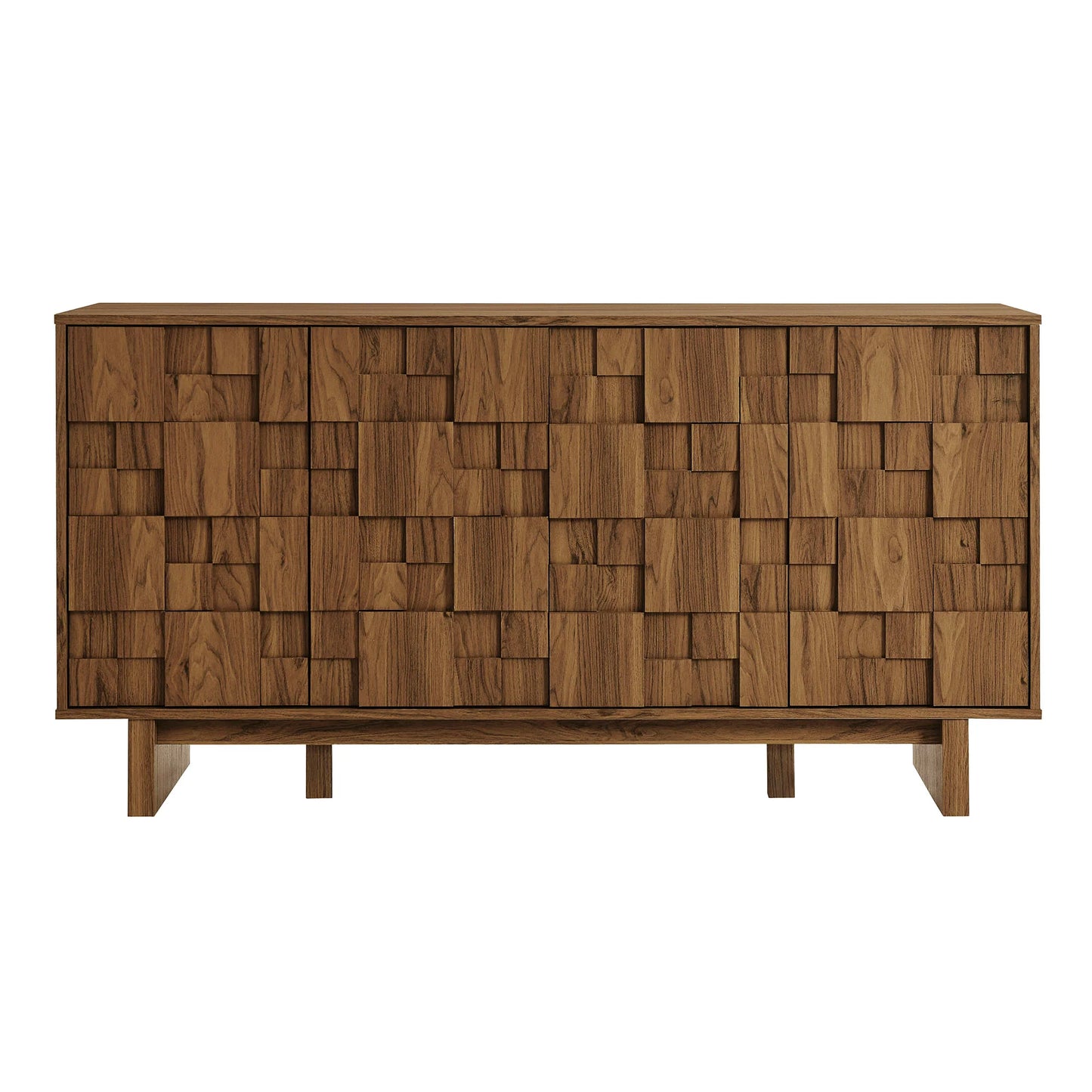 Owen 59" Geometric Sideboard in Walnut – 4-Door Modern Storage Cabinet