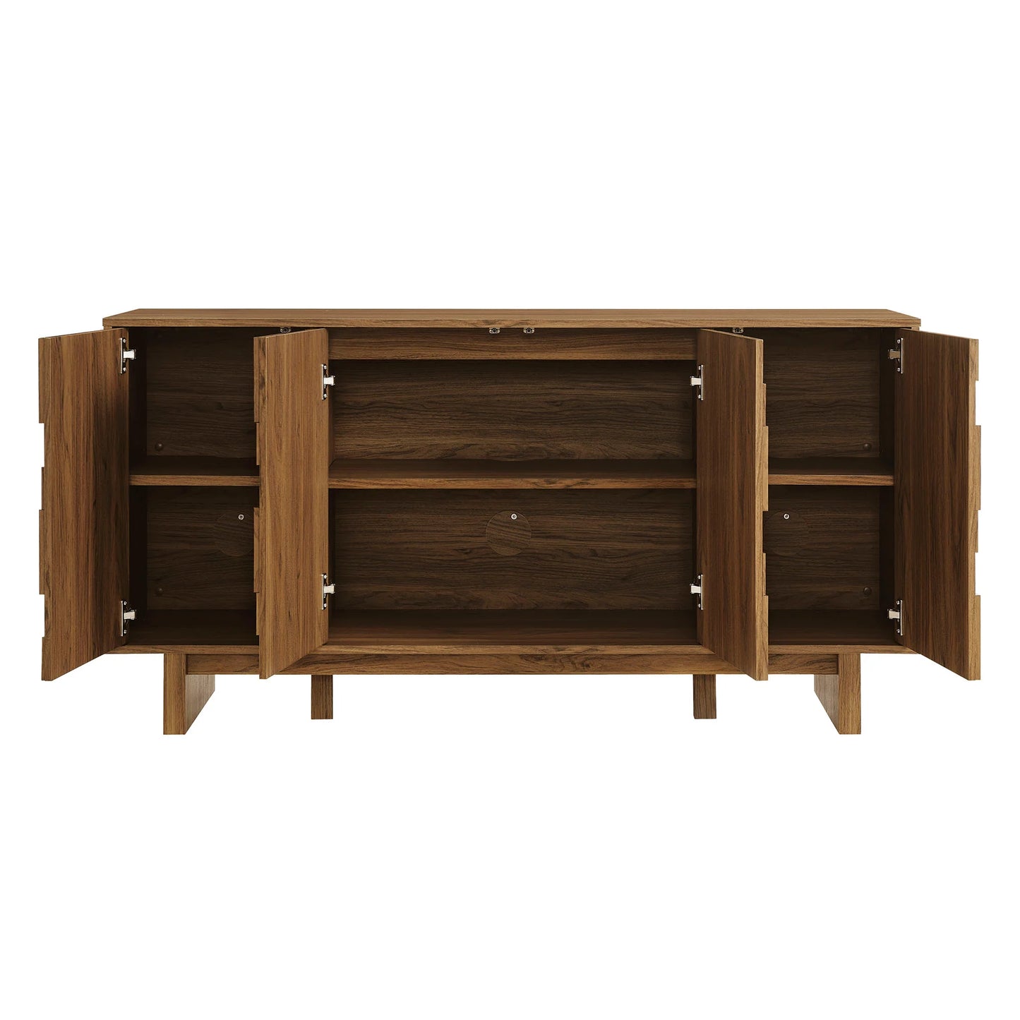 Owen 59" Geometric Sideboard in Walnut – 4-Door Modern Storage Cabinet
