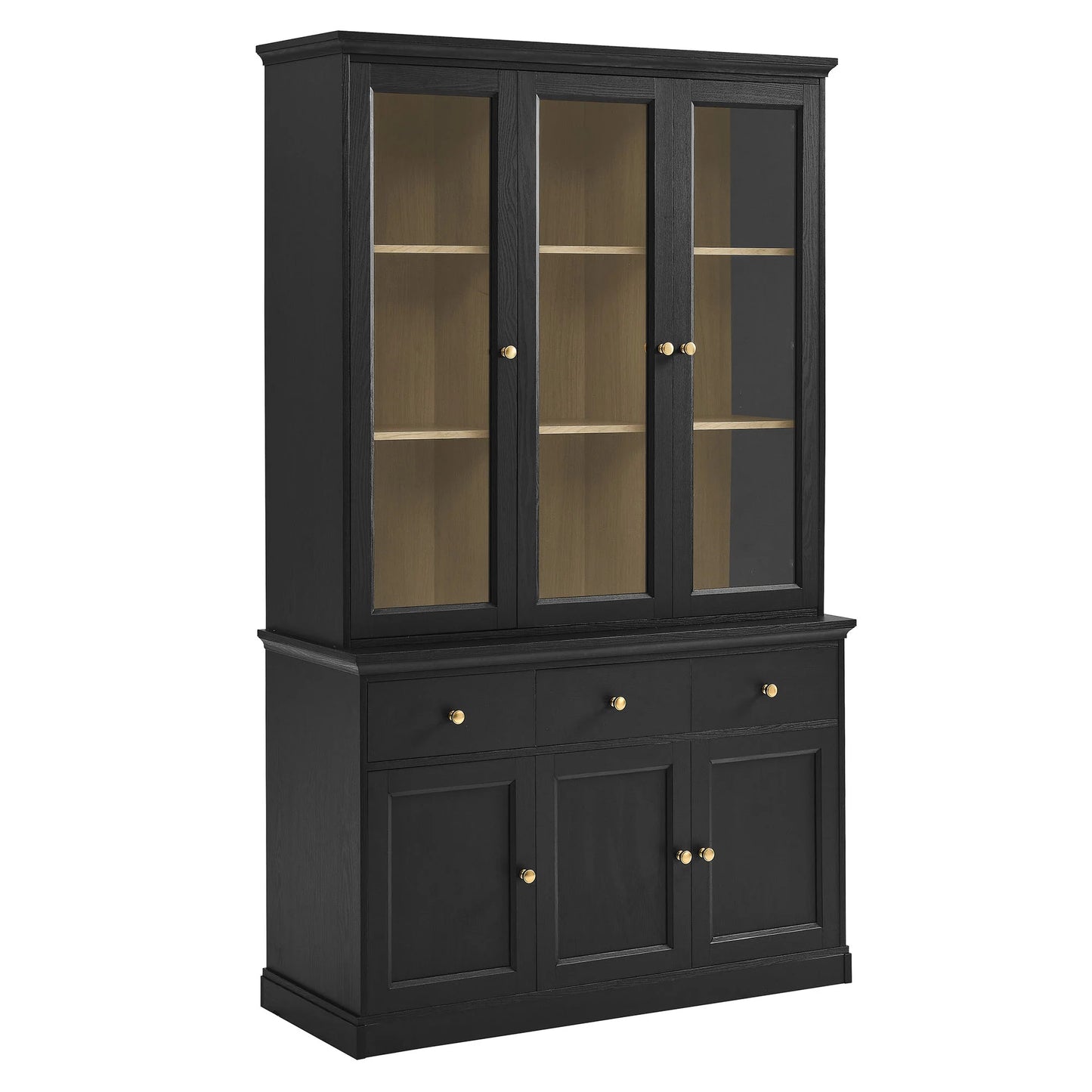 Amara 79-Inch Black Oak Storage Display Cabinet – Large Modern Cabinet with Shelves & Doors