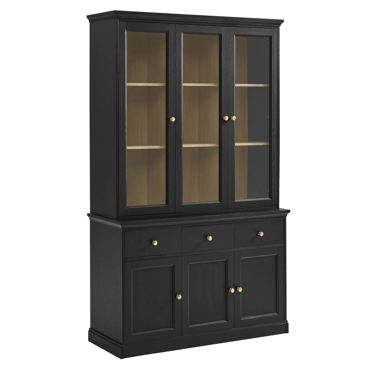 Amara 79 Inch Large Storage Display Cabinet in Black Oak