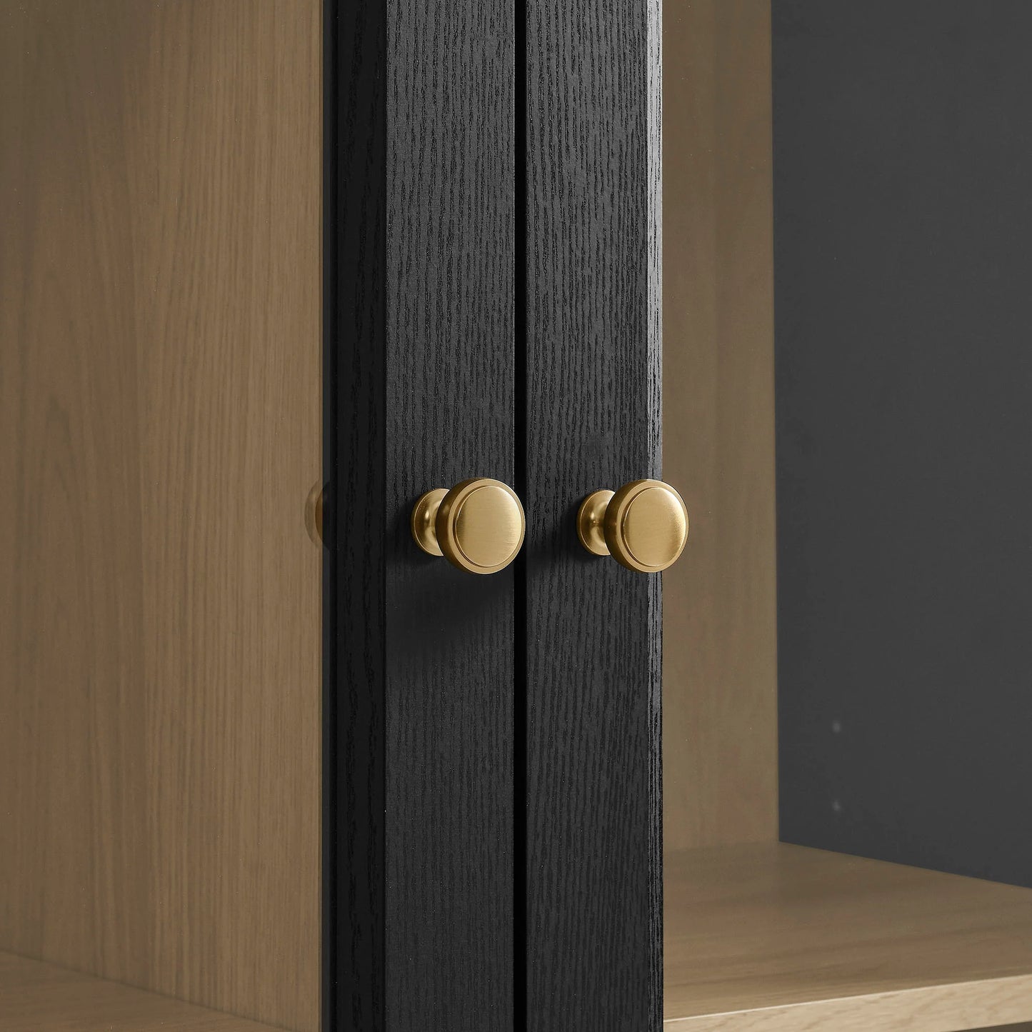 Amara 79-Inch Black Oak Storage Display Cabinet – Large Modern Cabinet with Shelves & Doors