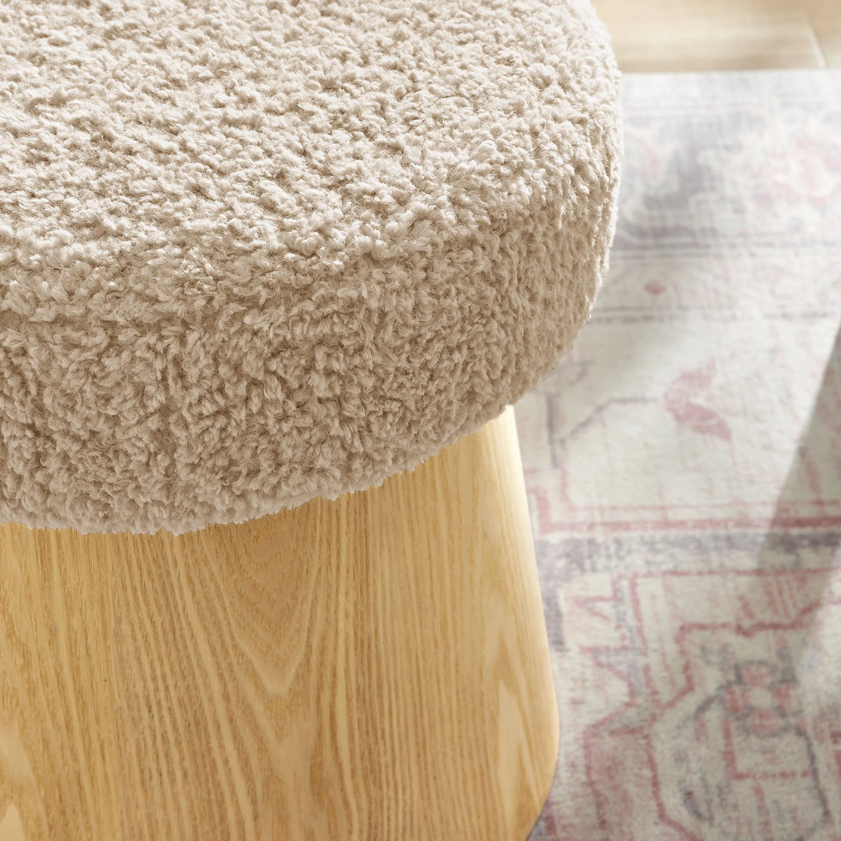 Ketra Round Faux Shearling Ottoman Footstool