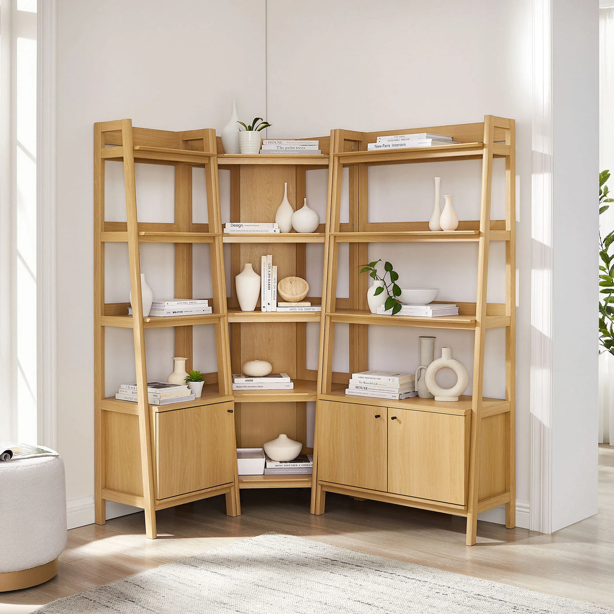 Bixby 3 Piece Corner Bookshelf Set With Wide and Narrow Bookshelves