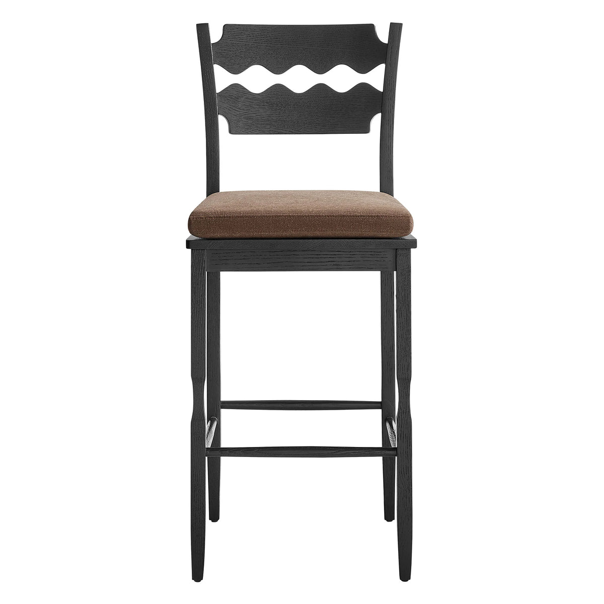 Jax Oak Wood Bar Stool With Wavy Razor Back and Cushion