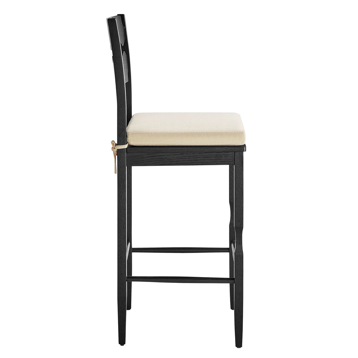 Jax Oak Wood Bar Stool With Wavy Razor Back and Cushion