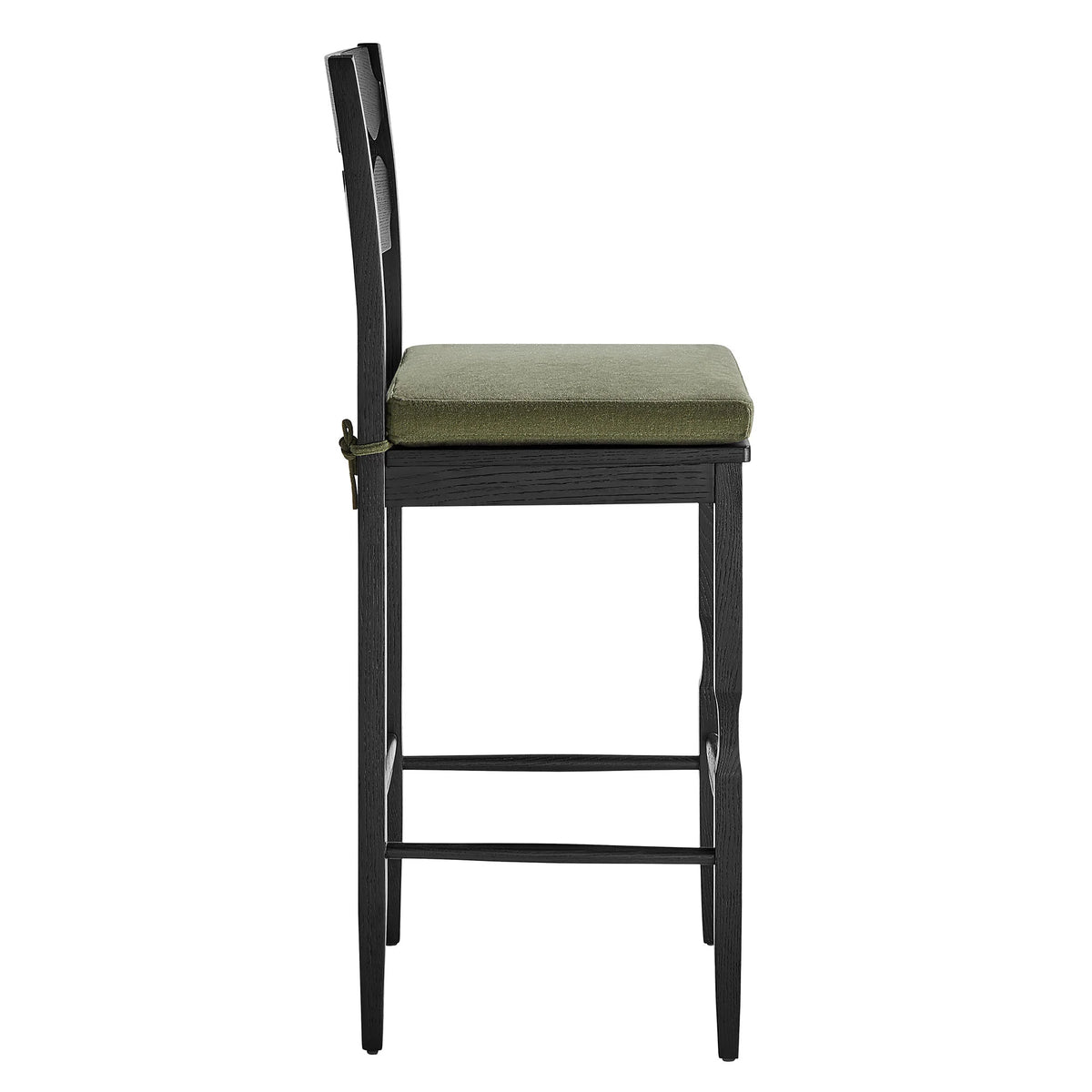 Jax Oak Wood Bar Stool With Wavy Razor Back and Cushion