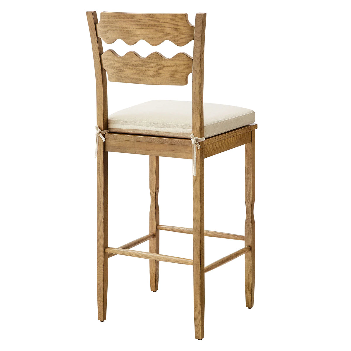 Jax Oak Wood Bar Stool With Wavy Razor Back and Cushion