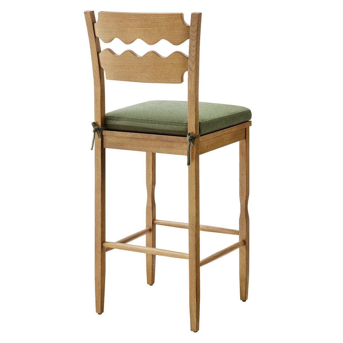 Jax Oak Wood Bar Stool With Wavy Razor Back and Cushion