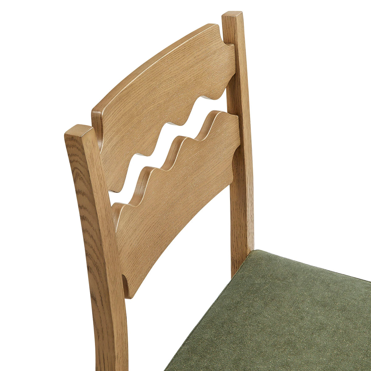 Jax Oak Wood Bar Stool With Wavy Razor Back and Cushion