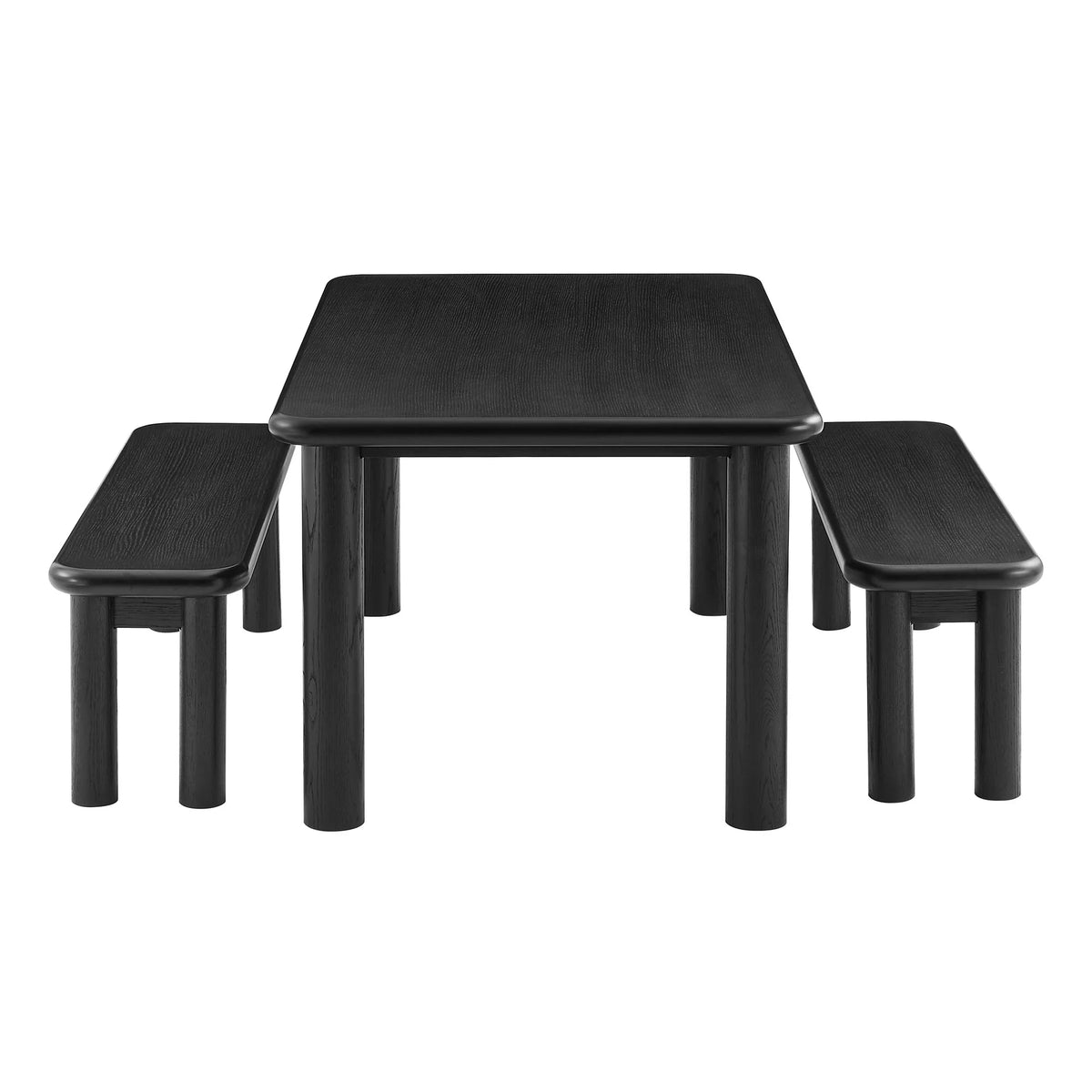 Alvia 3‑Piece Oak Wood Dining Table and Benches Set