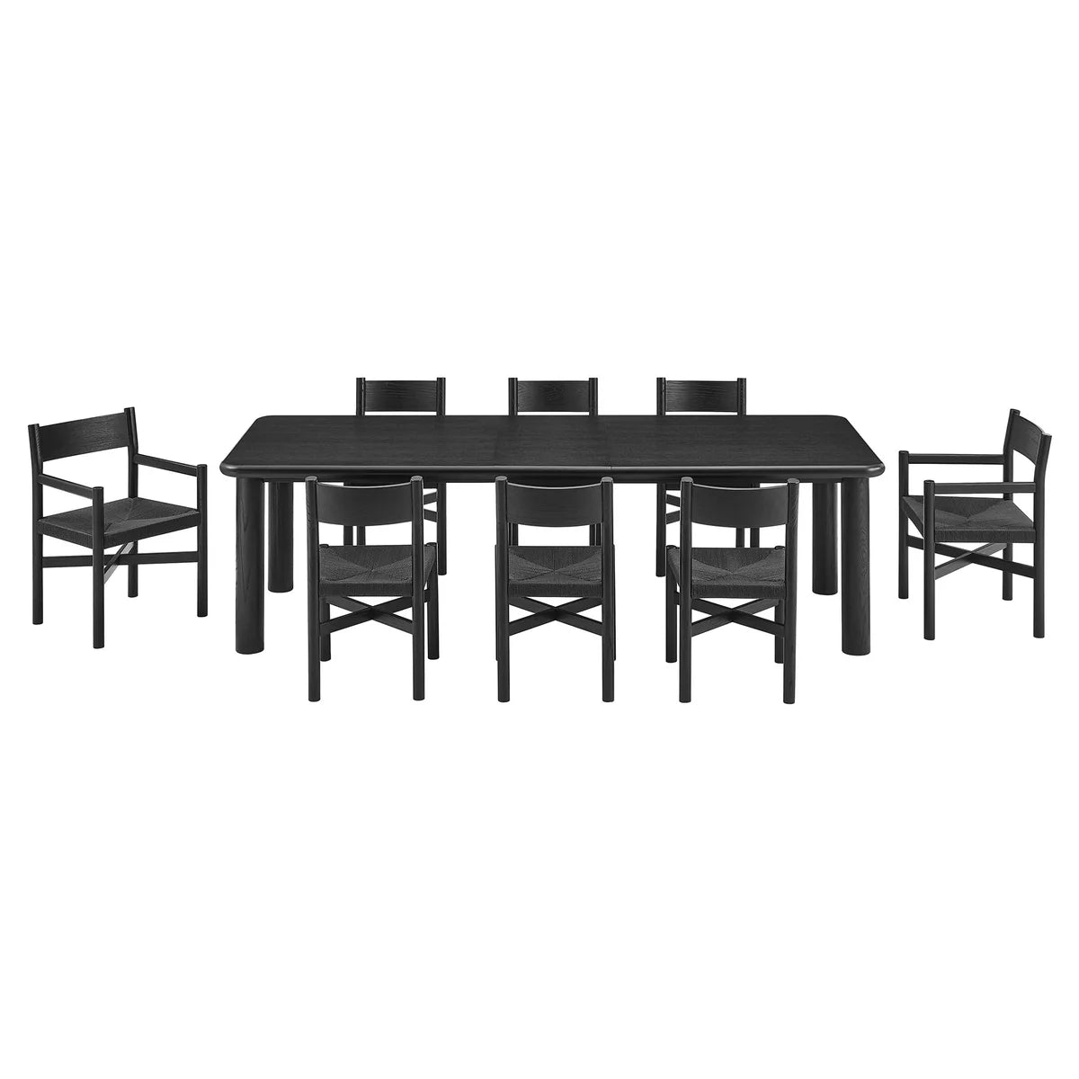 Alvia 9βPiece Oak Wood Extendable Dining Table and Chairs Set