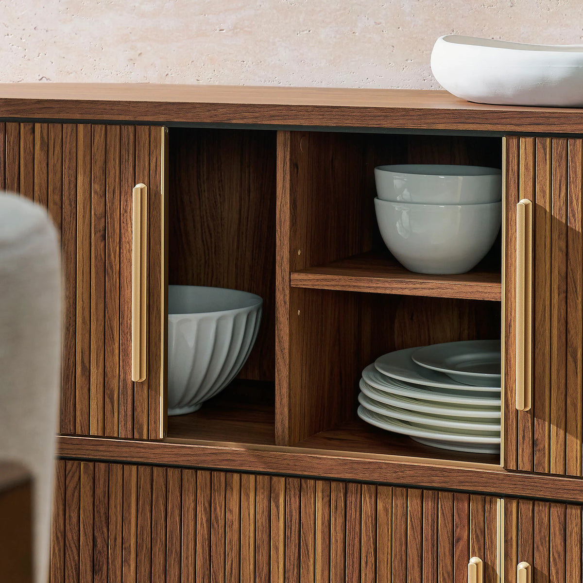 Radcliffe 63" Curved Fluted Sideboard Buffet Cabinet in Walnut