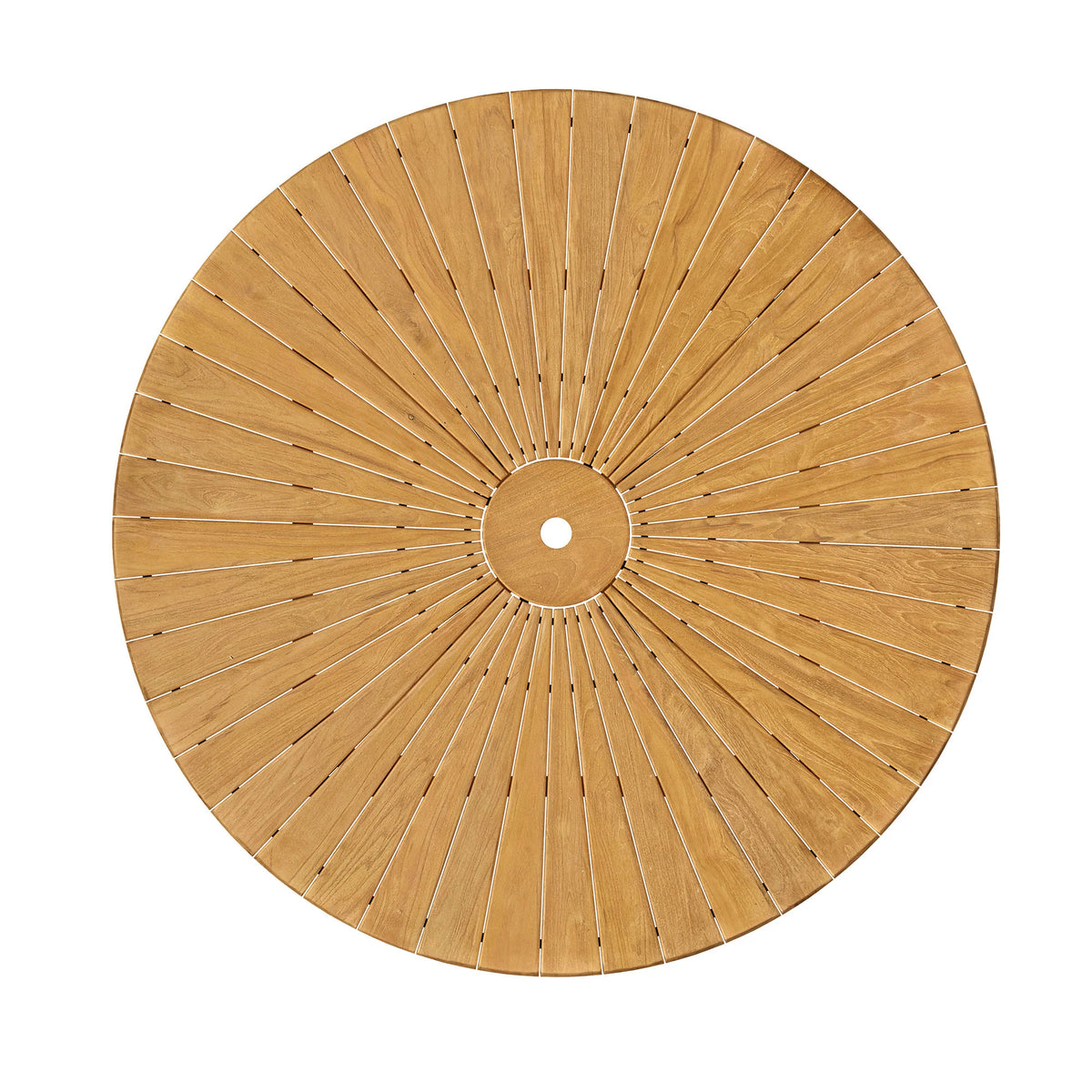 Cielo 59" Sunburst Outdoor Teak Dining Table in Natural