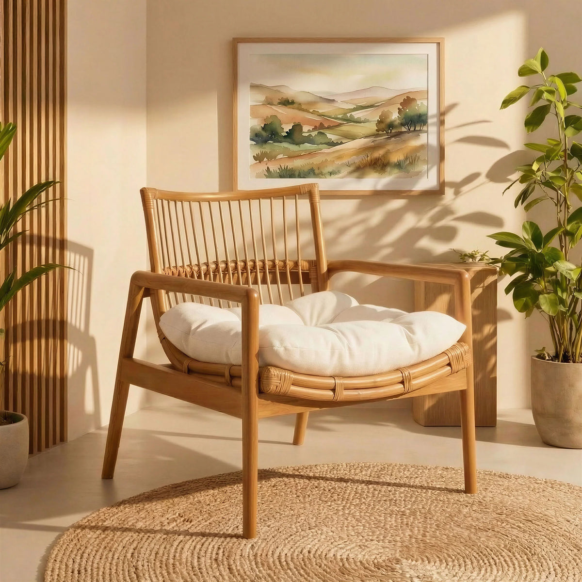 Tula Wood Rattan Lounge Chair in Brown