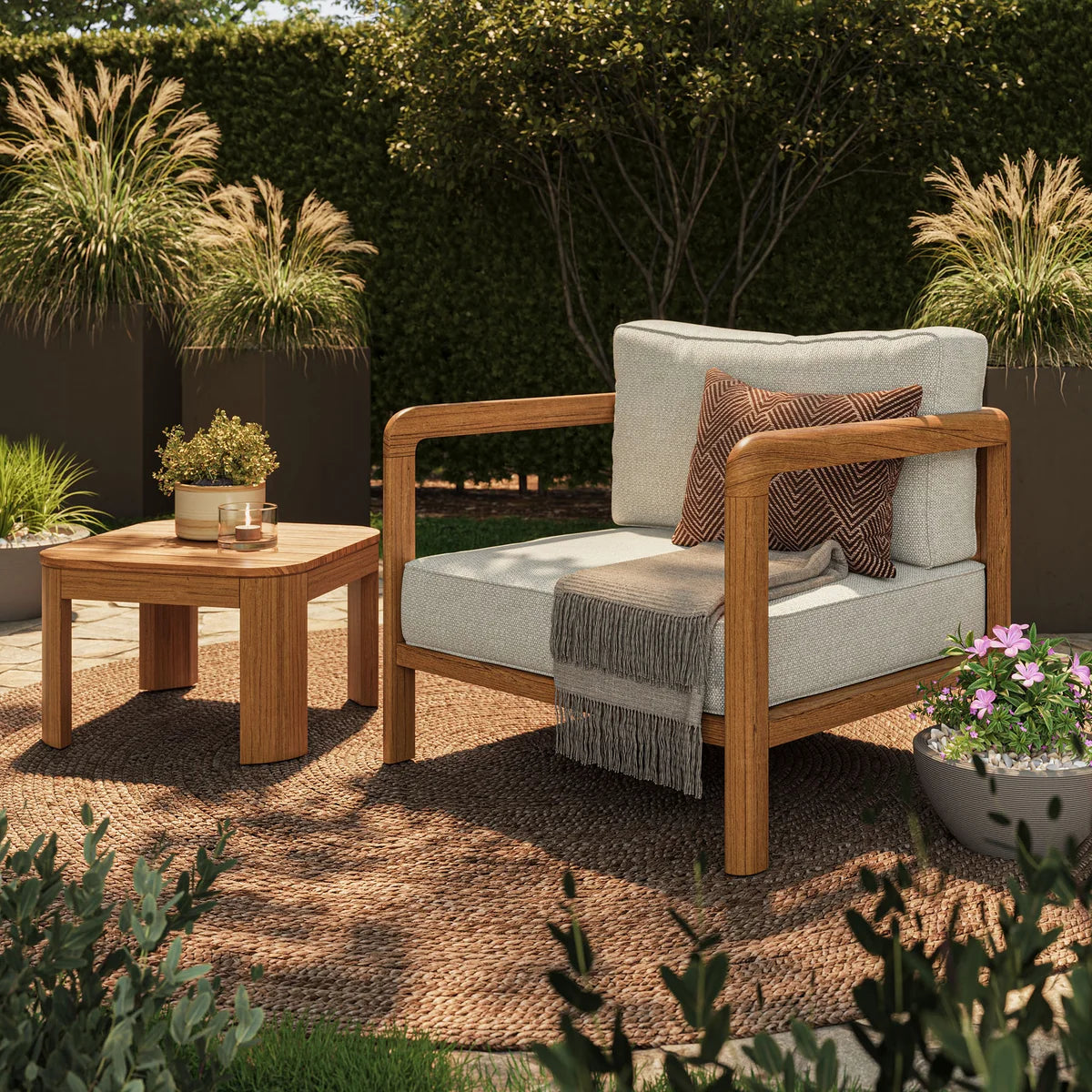 Kona 3-Piece Outdoor Teak Wood Patio Seating Set with 20" Side Table