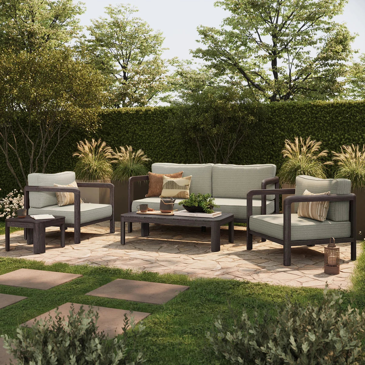 Kona 5-Piece Outdoor Teak Wood Patio Conversation Furniture Set