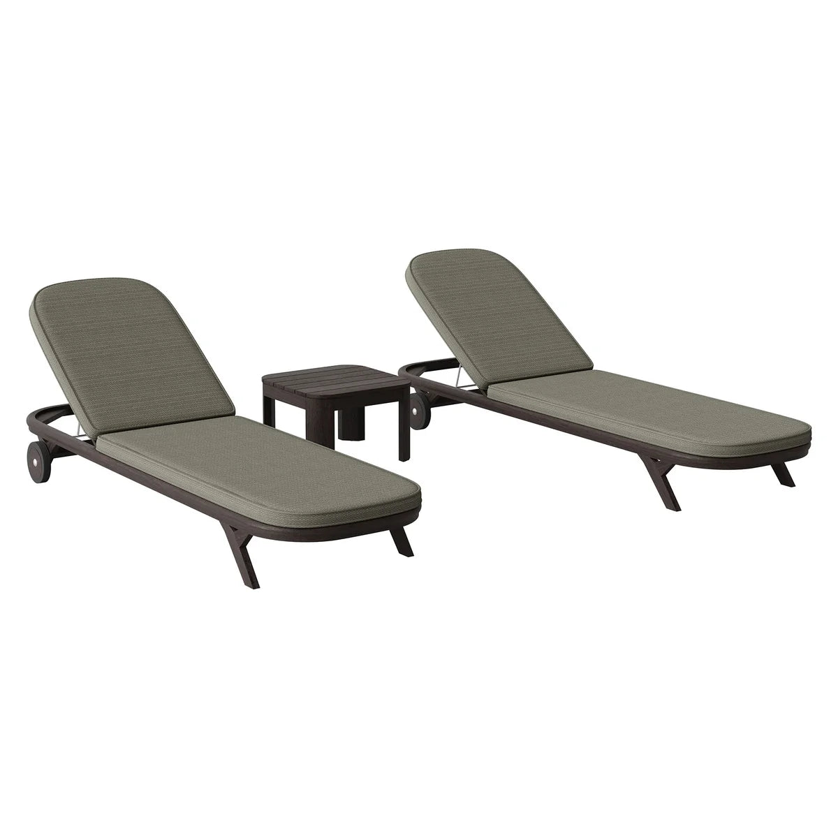 Kona 3-Piece Outdoor Teak Wood Patio Chaise Lounge Set with Side Table