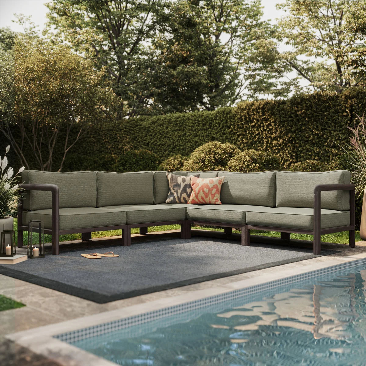 Kona 5-Piece Outdoor Teak Wood Corner Modular Patio Sectional Sofa Set