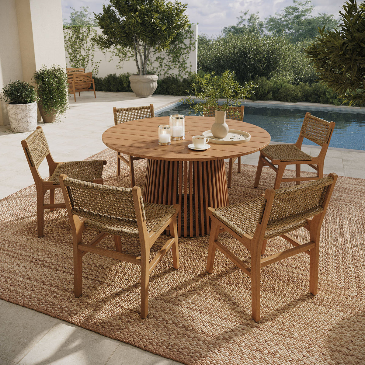 Rowe 7-Piece Outdoor Teak Wood Dining Set in Natural