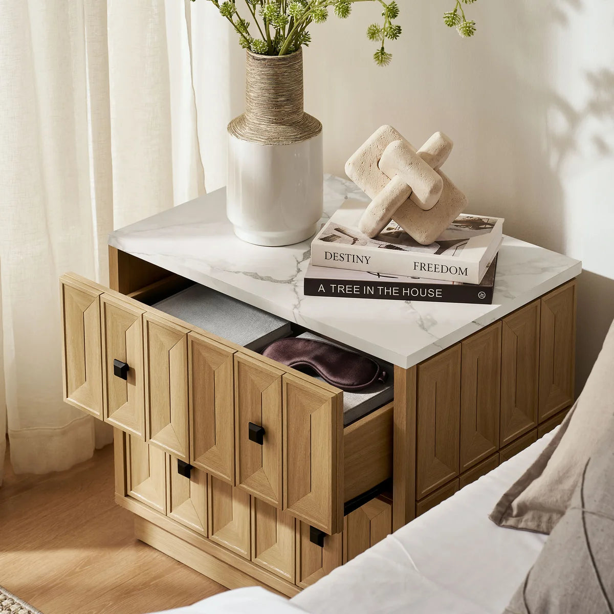 Mabry 23 Inch Geometric Faceted Two‑Drawer Nightstand