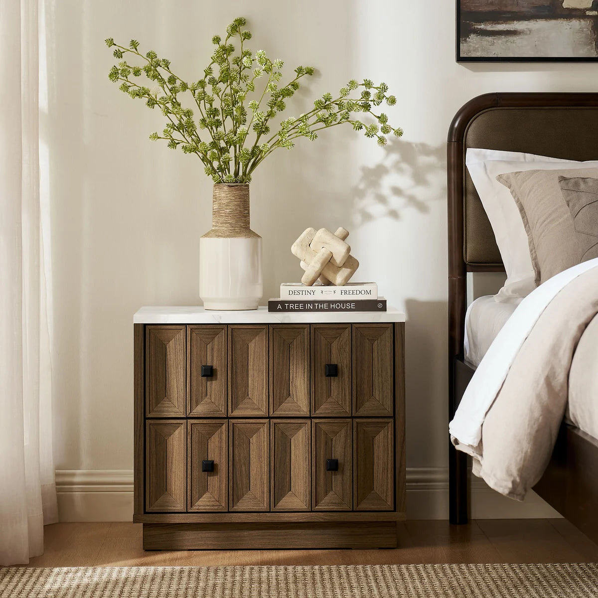Mabry 23 Inch Geometric Faceted Two‑Drawer Nightstand