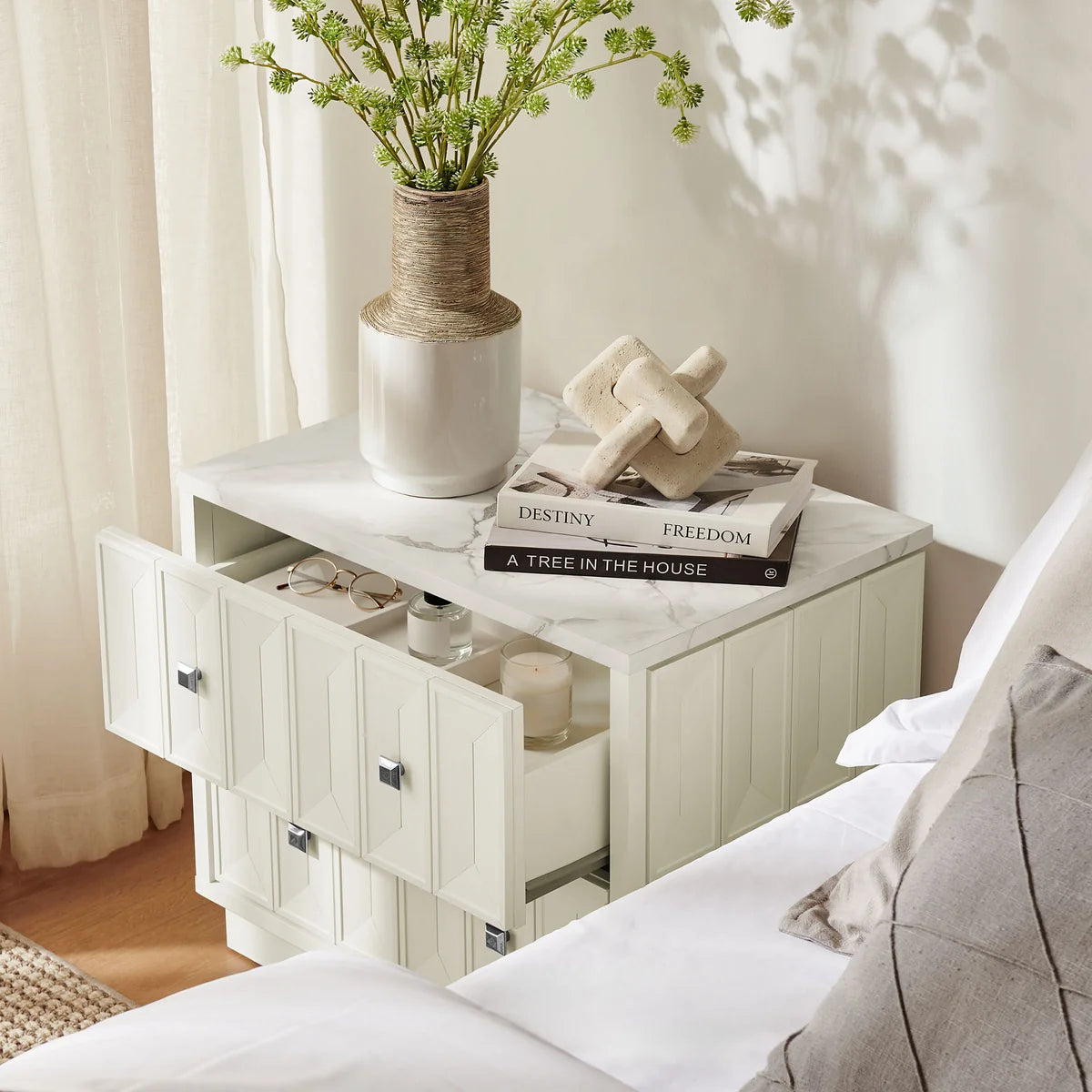 Mabry 23 Inch Geometric Faceted Two‑Drawer Nightstand