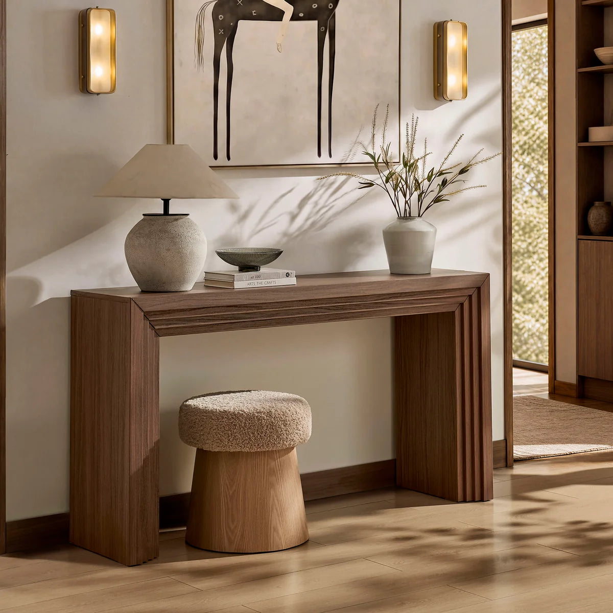 Olney 63 Inch Fluted Console Table Walnut