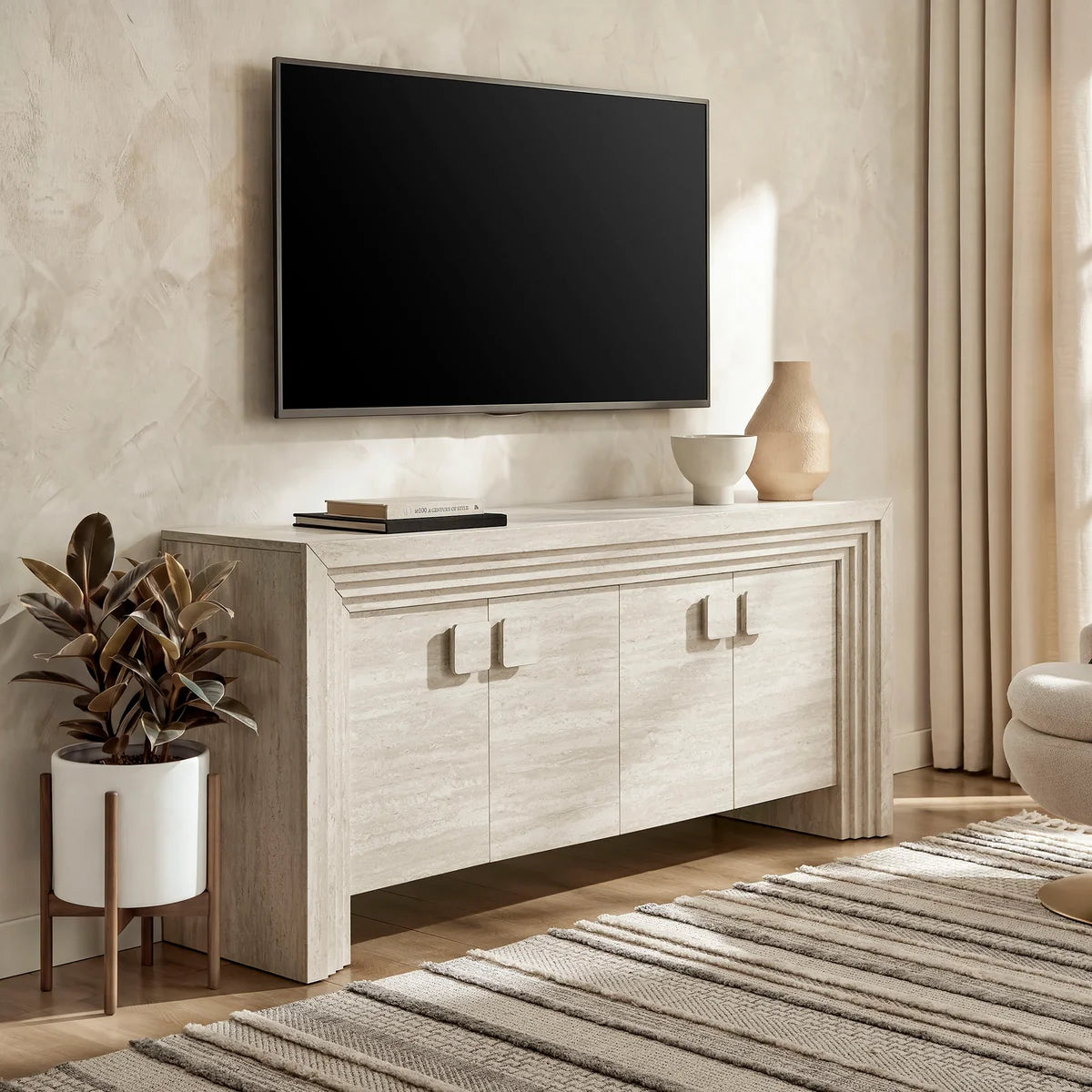 Olney 4‑Door Fluted Sideboard Walnut