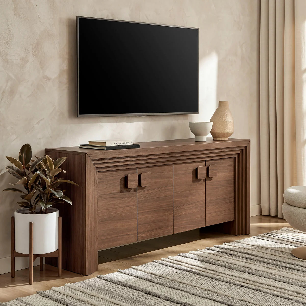 Olney 4‑Door Fluted Sideboard Walnut