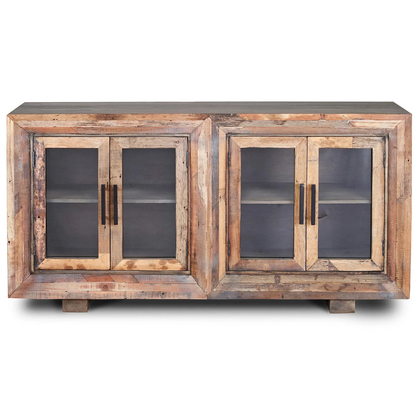 Hughes Sideboard | Natural Finish on Reclaimed Wood with Plain Glass | 4-Door β Timeless and Eco-Friendly Storage Solution