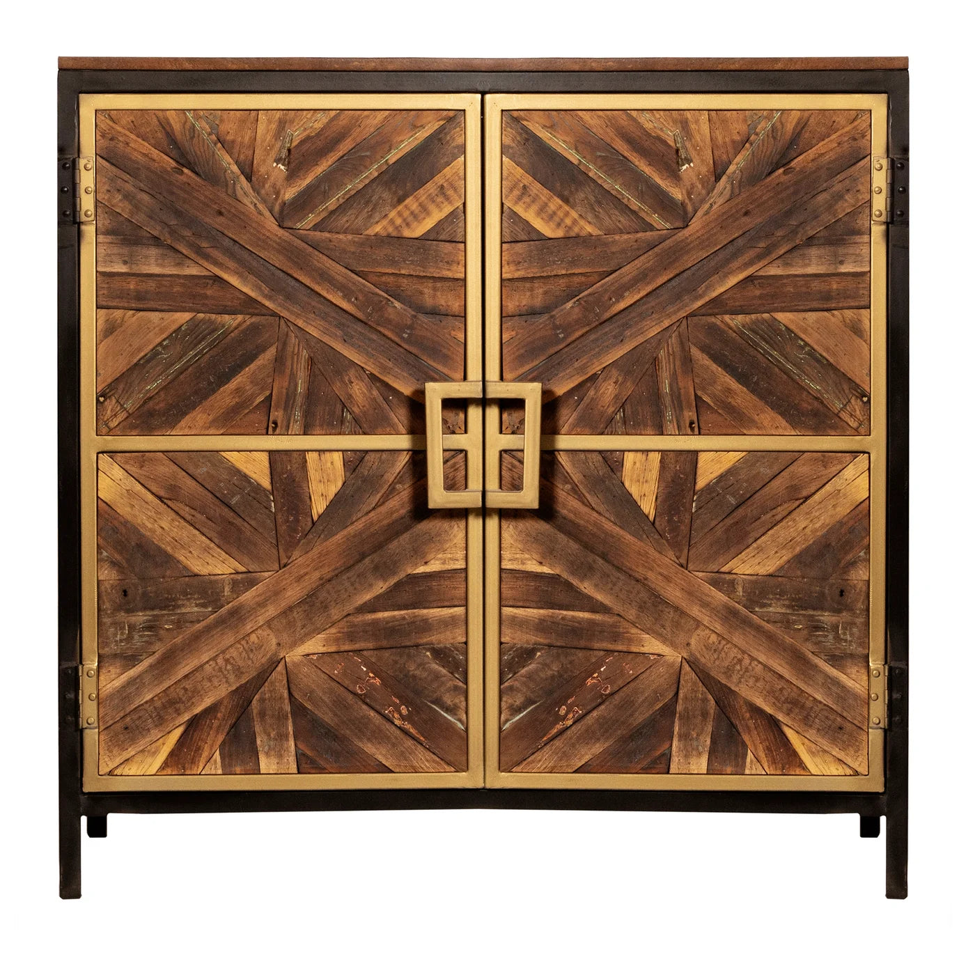 Athens Cabinet | Reclaimed Walnut Finish on Mango Wood with Black and Gold Finish on Metal Frame β Stylish and Durable Storage for Modern and Industrial Interiors