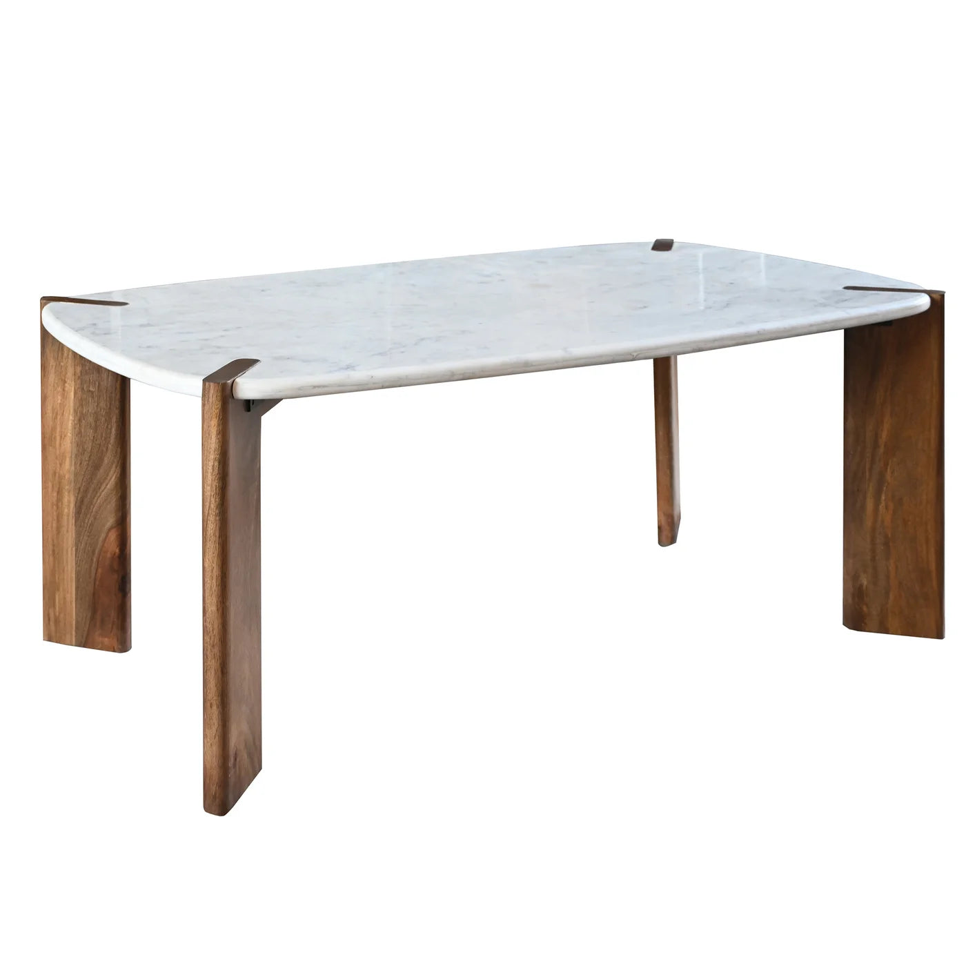 Noland White Rectangular Marble Top with Walnut-Finished Mango Wood Dining Table