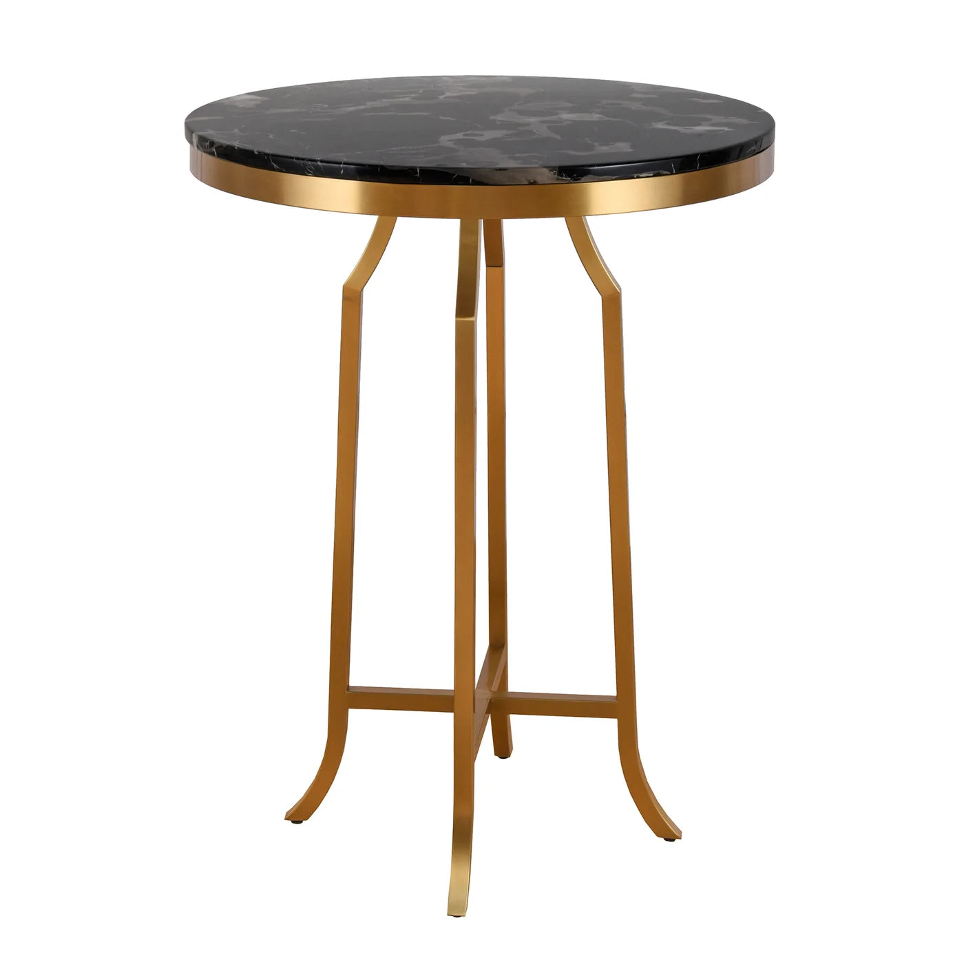 Fillmore Bar Table - Black Brushed Gold Finish on Metal with Black Marble Top β Stylish and Sophisticated Bar Table for Modern Spaces