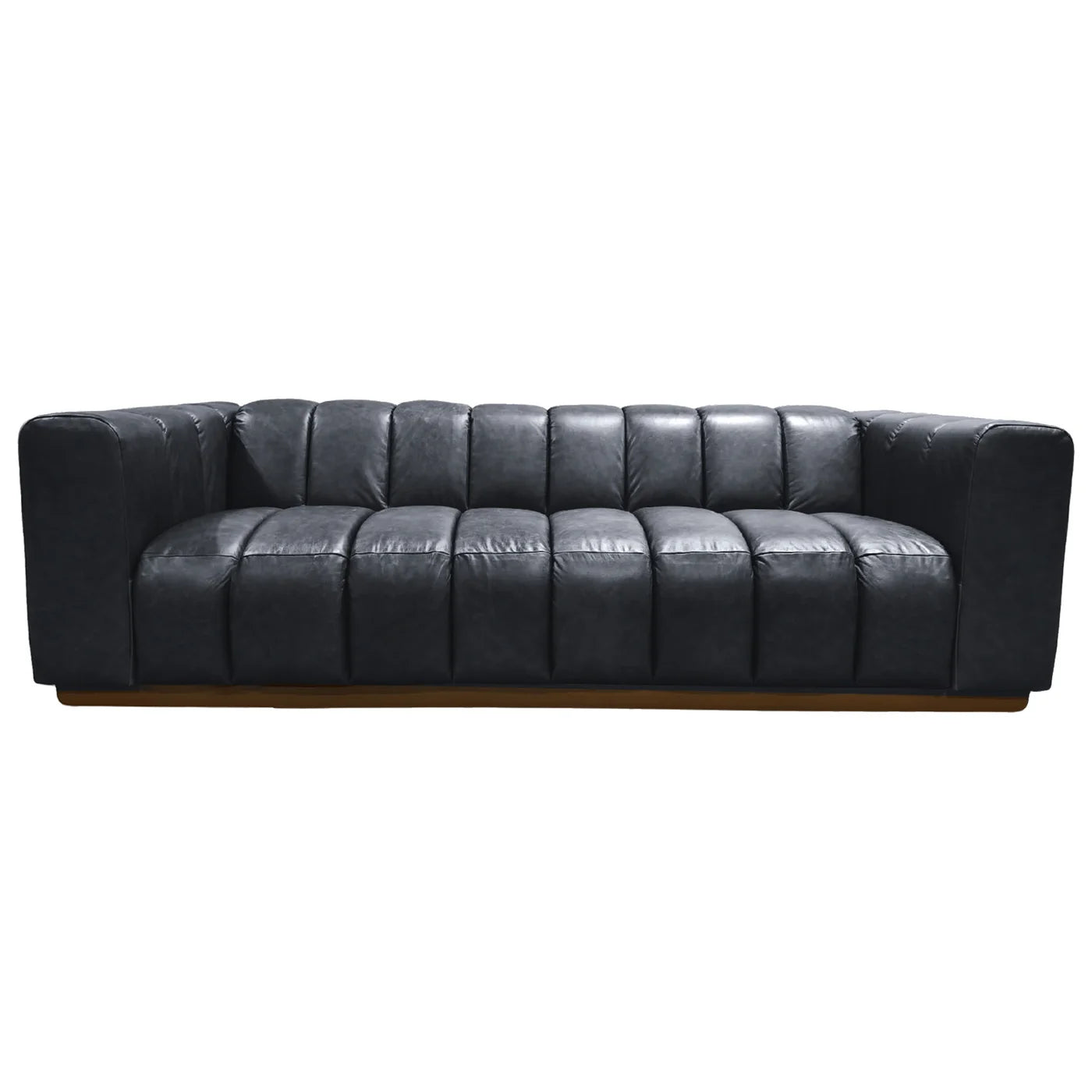 Antonio Sofa | Black Anthracite Top Grain Italian Leather with Platinum Finished Metal Base β Luxurious and Modern Seating for Contemporary Living Rooms