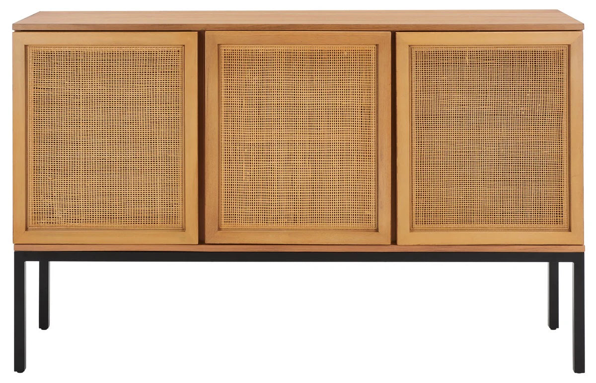 Zadie 2 Shelf Rattan Sideboard - Boho-Chic Storage Cabinet with Natural Woven Accents