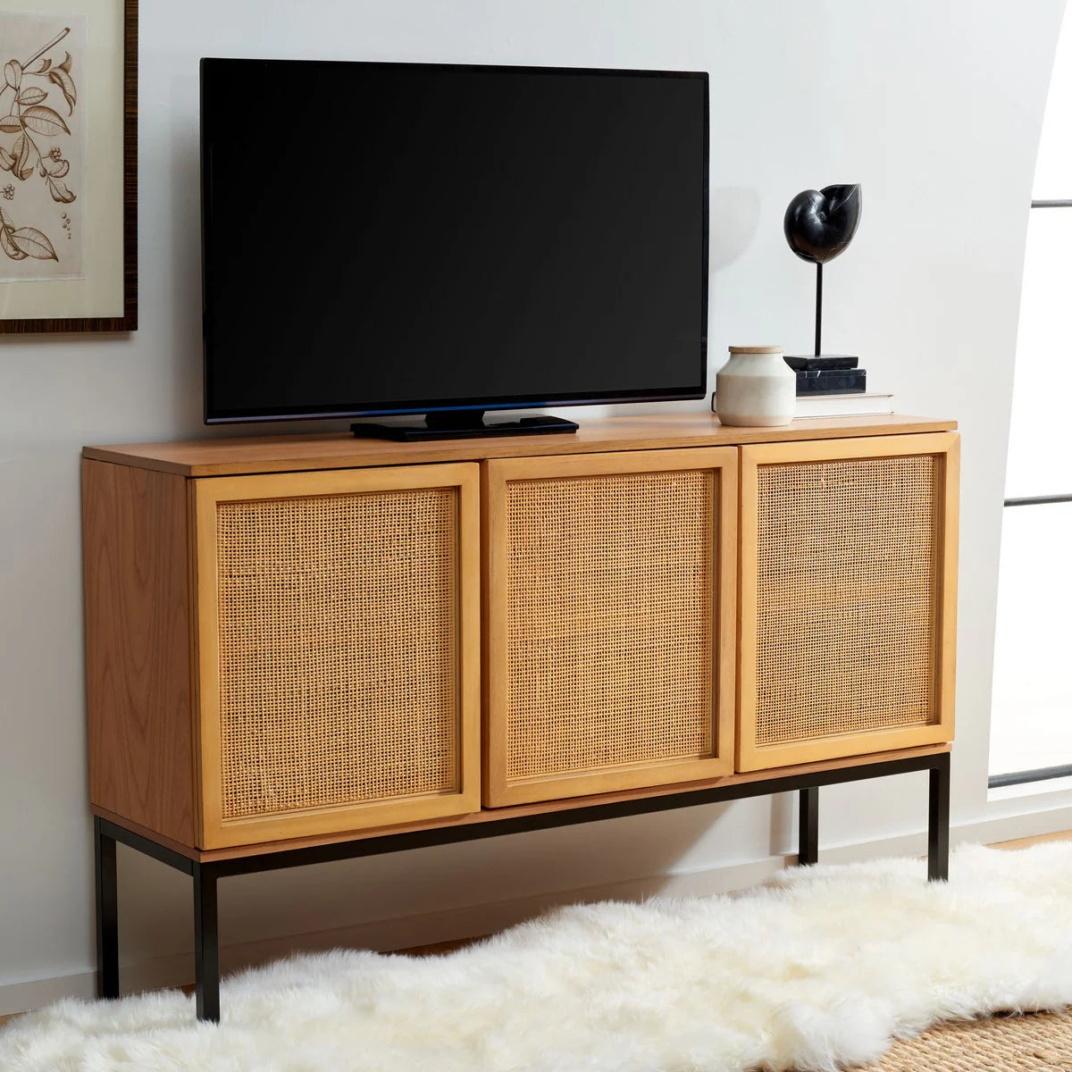 Zadie 2 Shelf Rattan Sideboard - Boho-Chic Storage Cabinet with Natural Woven Accents