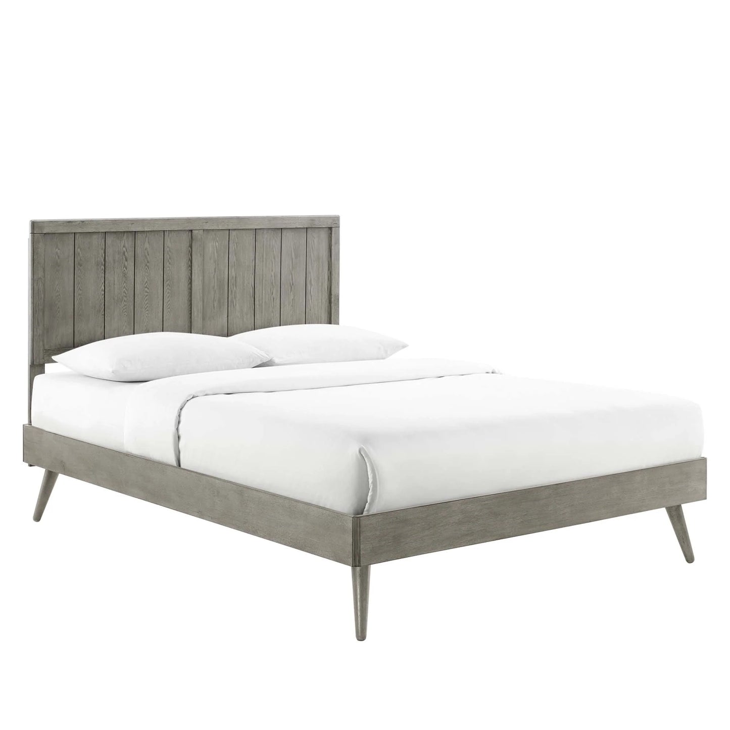 Alana Wood Queen Platform Bed β Mid-Century Modern Design with Splayed Legs and Natural Wood Finish
