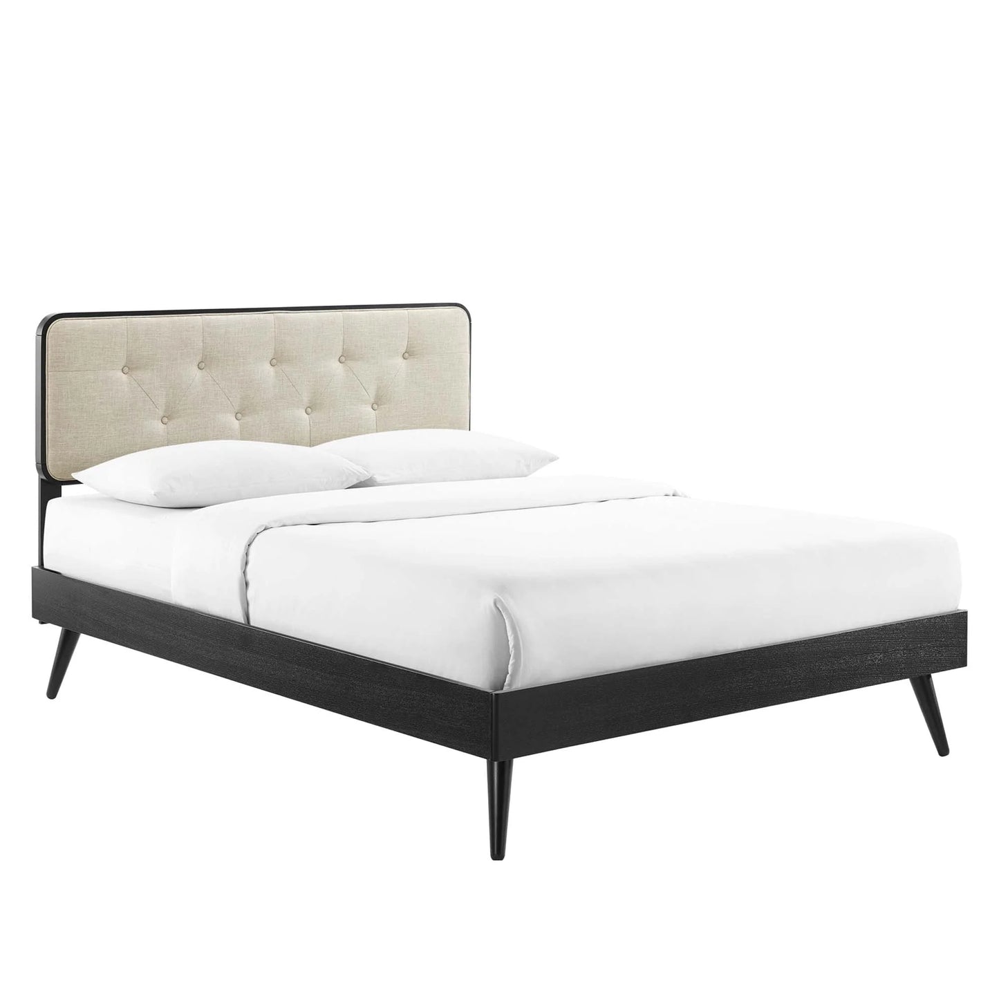 Bridgette Wood Queen Platform Bed – Mid-Century Modern Frame with Splayed Legs and Natural Finish